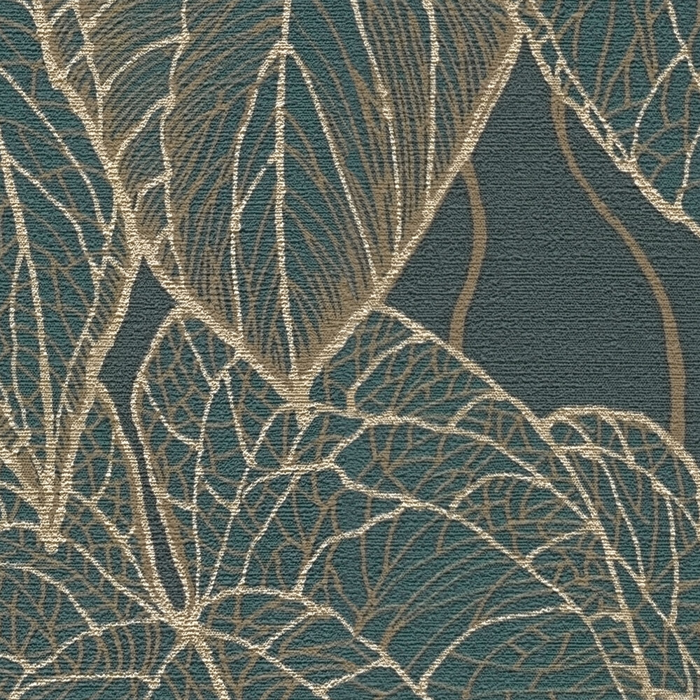             Daniel Hechter non-woven wallpaper with golden leaf design and metallic accents - brown, green, gold
        