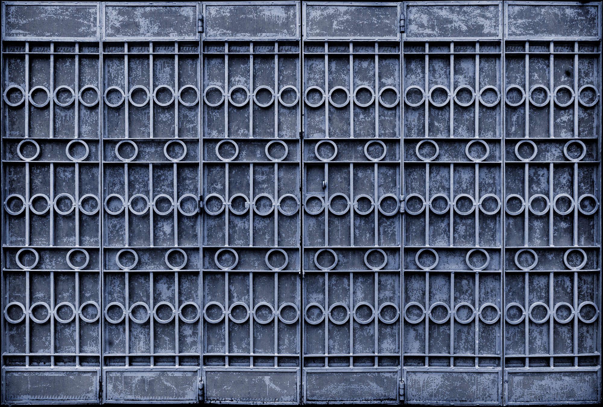             Photo wallpaper »jodhpur« - Close-up of a blue metal fence - matt, smooth non-woven fabric
        