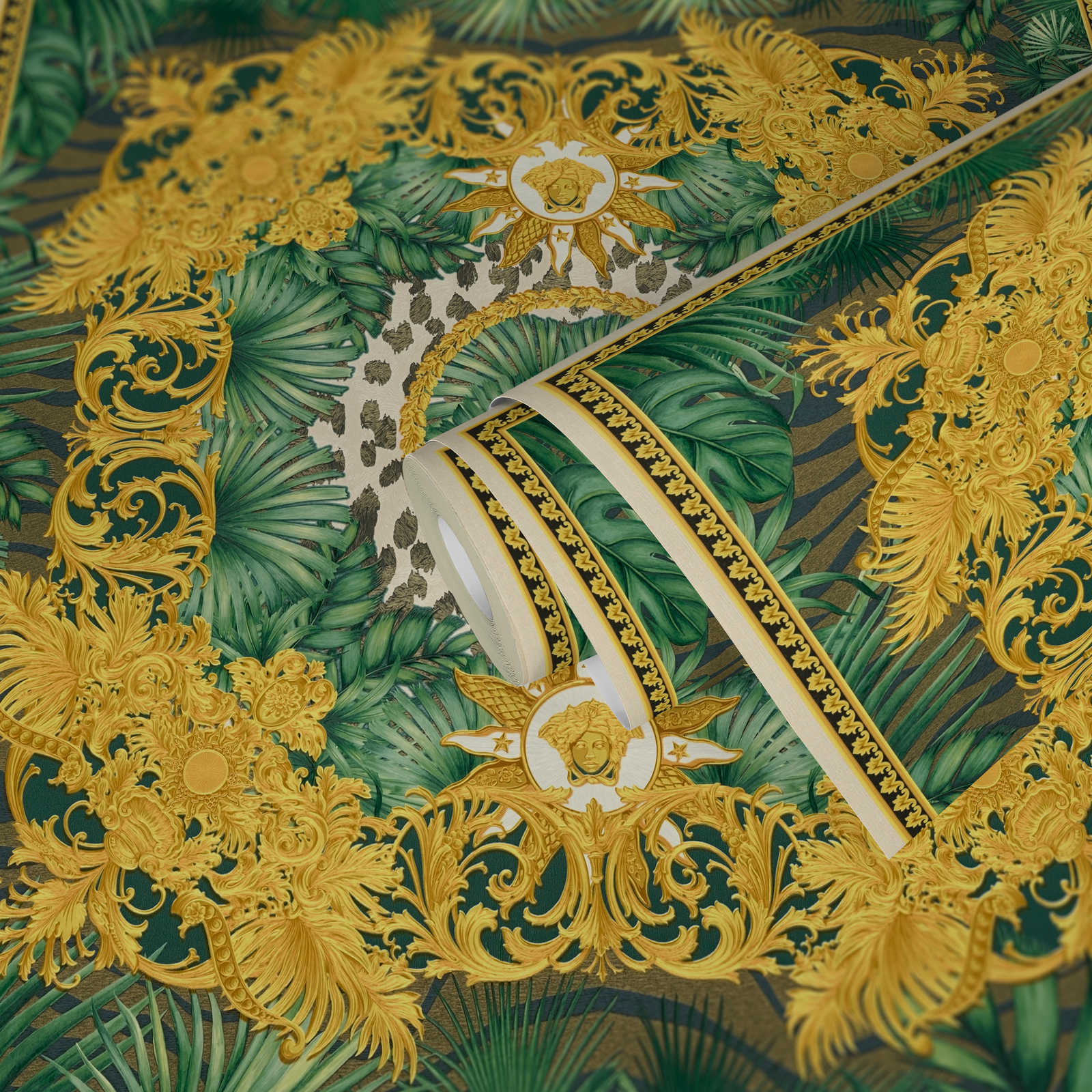             VERSACE Papier peint colonial Design avec ornement doré - vert, métallique
        