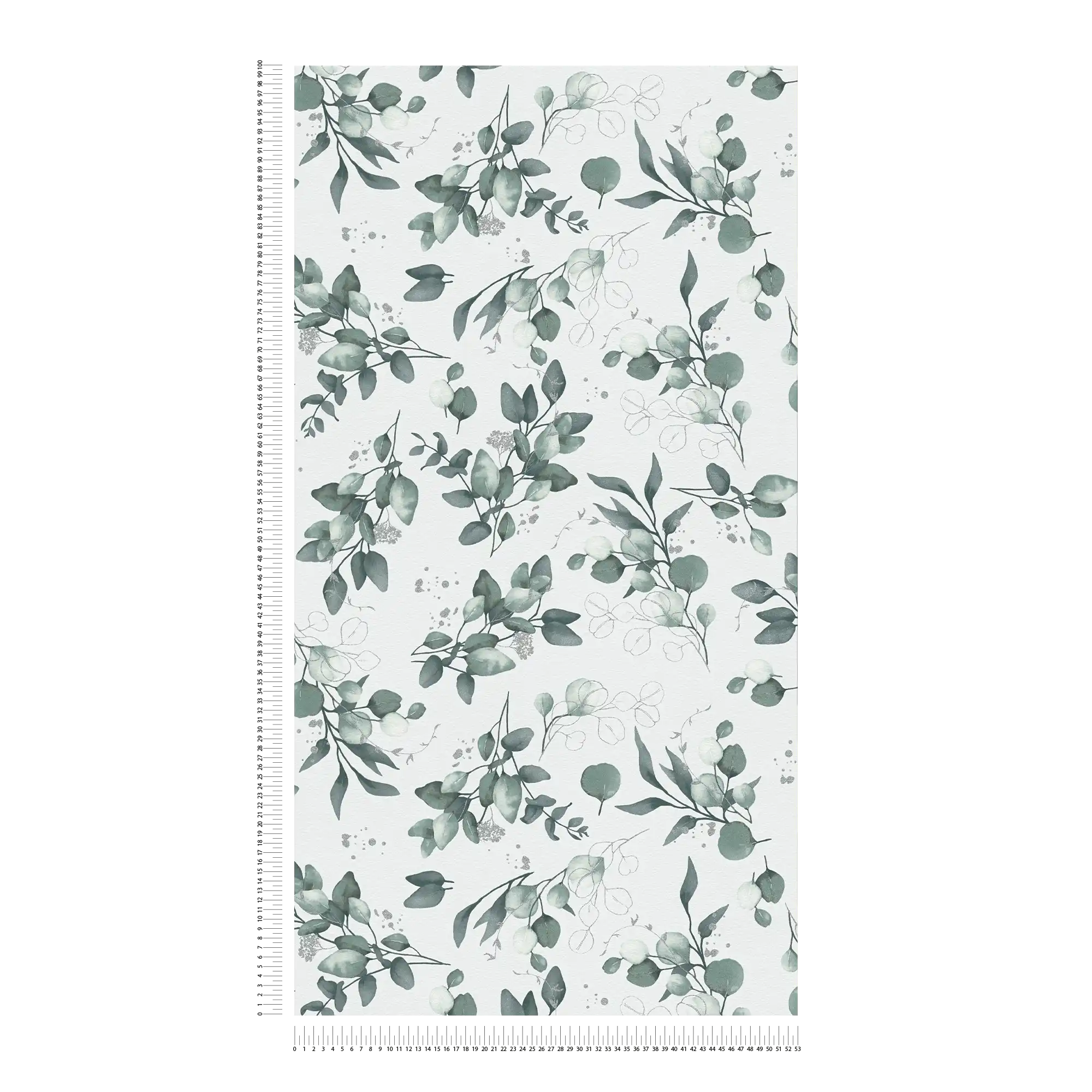             Smooth non-woven wallpaper with an elegant floral motif - white, green, silver
        