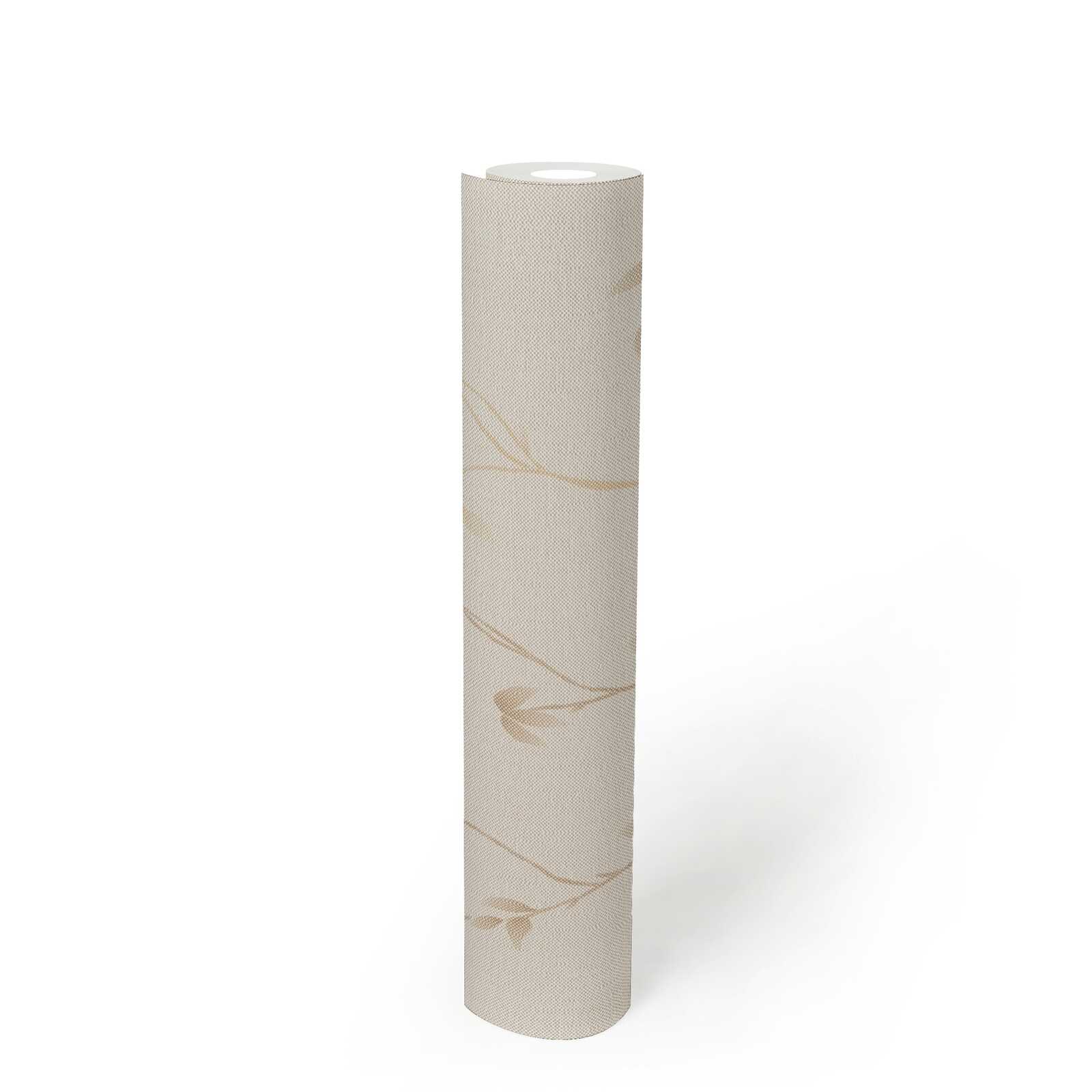             Papel pintado no tejido con sutil dibujo de zarcillos y superficie textil - beige, crema, marrón
        