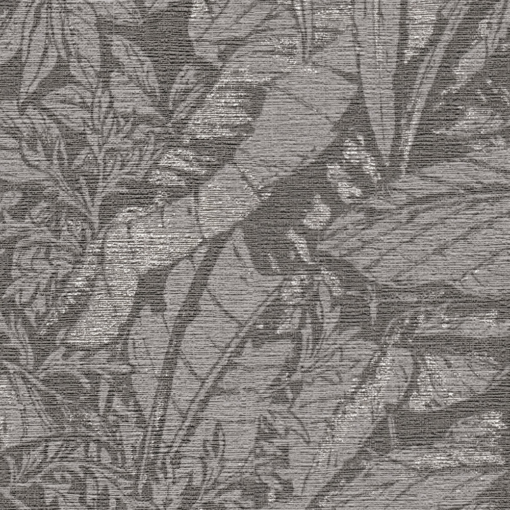             Carta da parati non tessuta con motivo floreale a foglie - grigio, nero, argento
        
