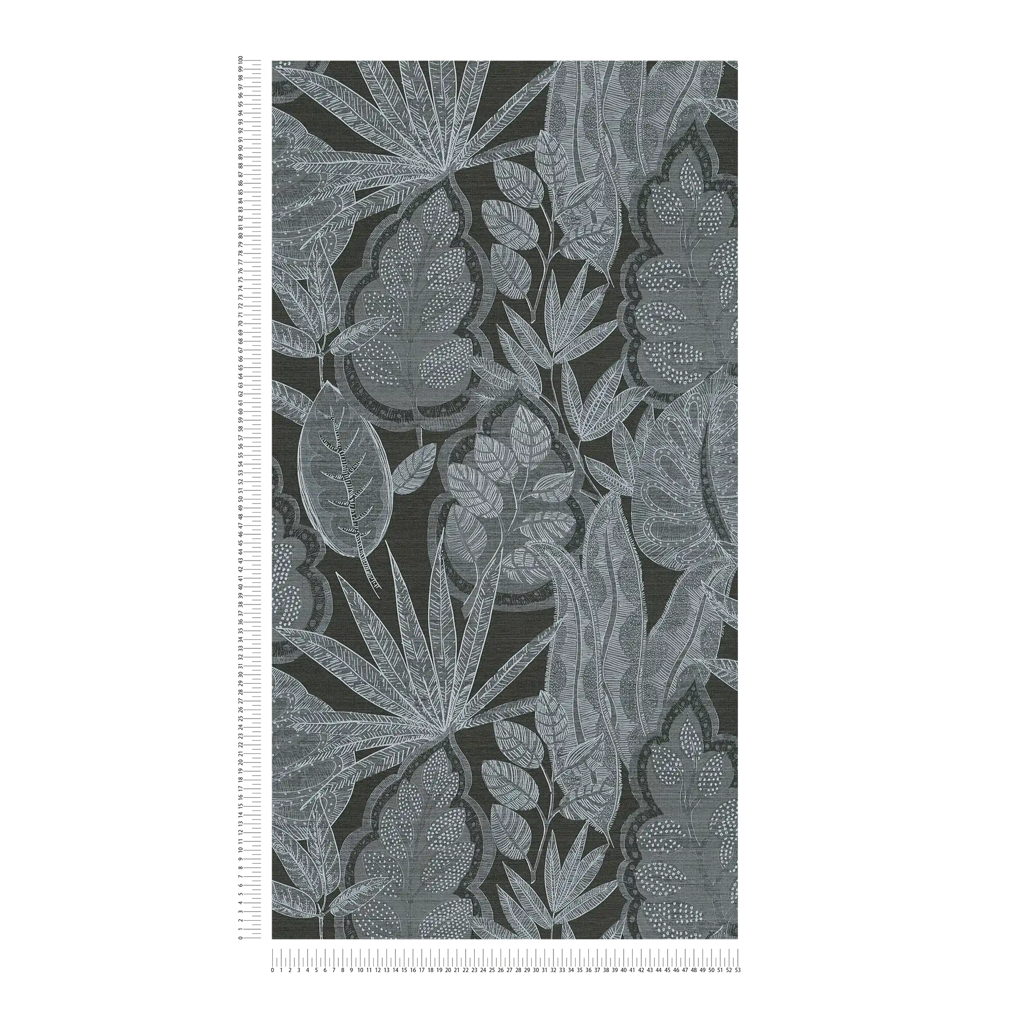             Papel pintado floral en diseño gráfico con estructura ligera, mate - negro, gris, blanco
        