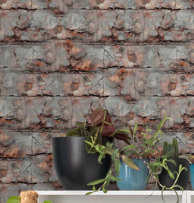             Industrial 3D brick look non-woven wallpaper in urban style - orange, grey
        