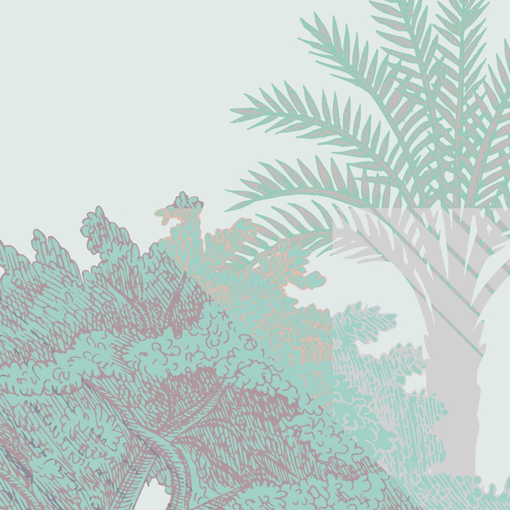             papier peint en papier panoramique »esplanade 1« - jungle patchwork avec arbustes - vert, rose | Intissé mat et lisse
        