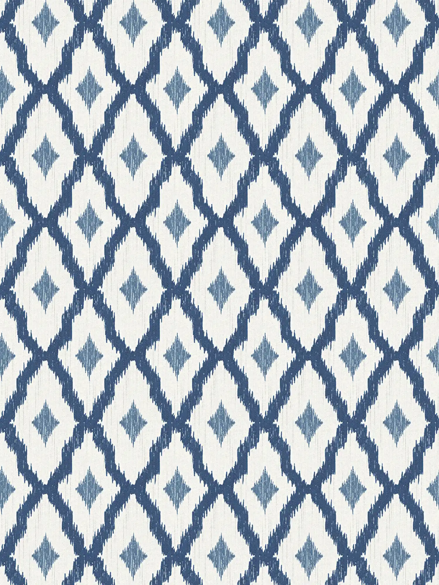         Non-woven wallpaper ikat pattern with diamonds motif - blue, white
    