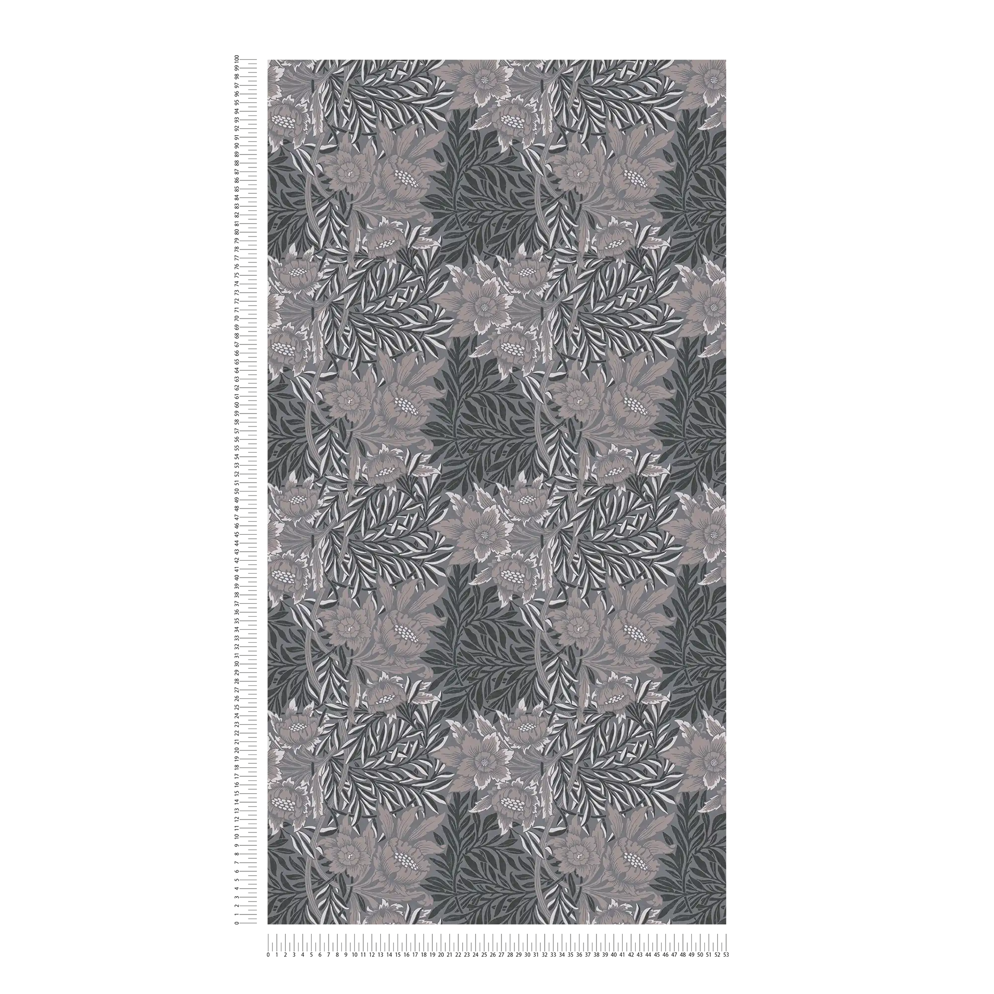             Carta da parati floreale con grandi fiori e foglie - grigio, beige, nero
        