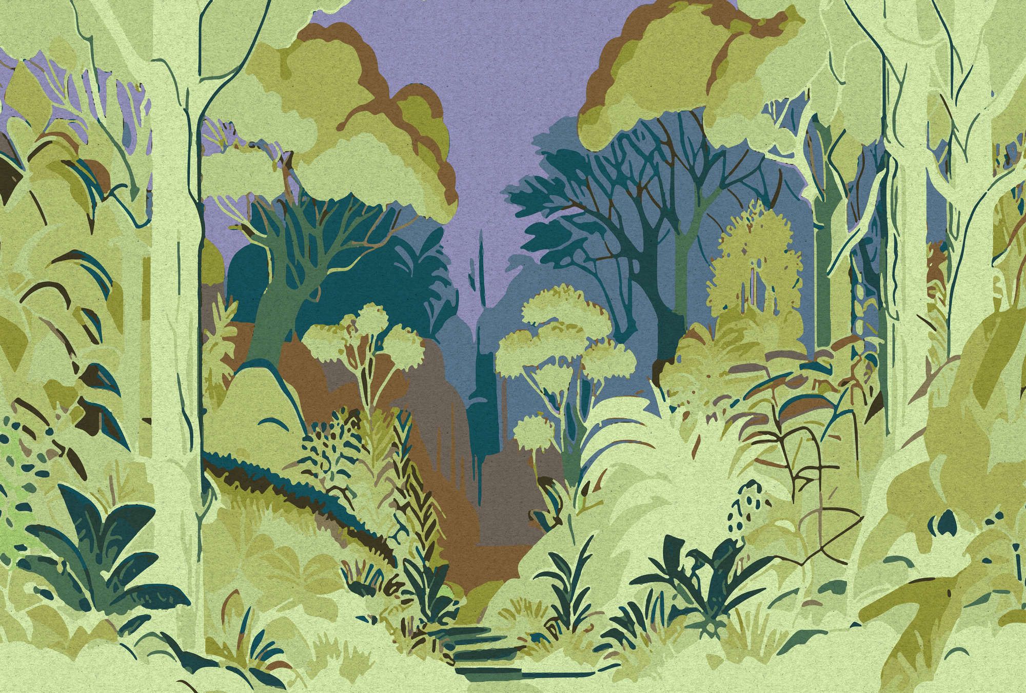             papier peint en papier panoramique »runa« - motif abstrait de jungle avec structure en papier kraft - intissé lisse aux reflets légèrement nacrés
        