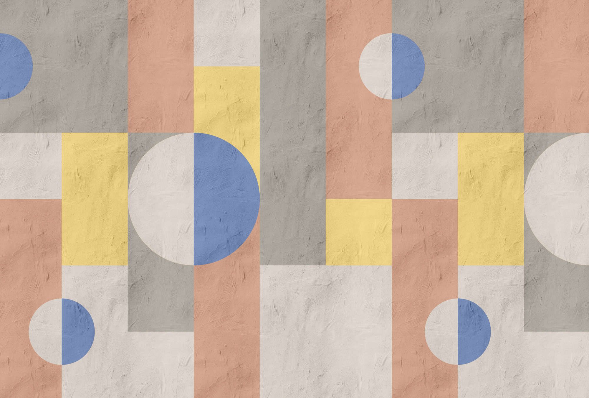             Photo wallpaper »estrella 1« - Graphic pattern in clay plaster look - Blue, yellow, orange | Lightly textured non-woven
        