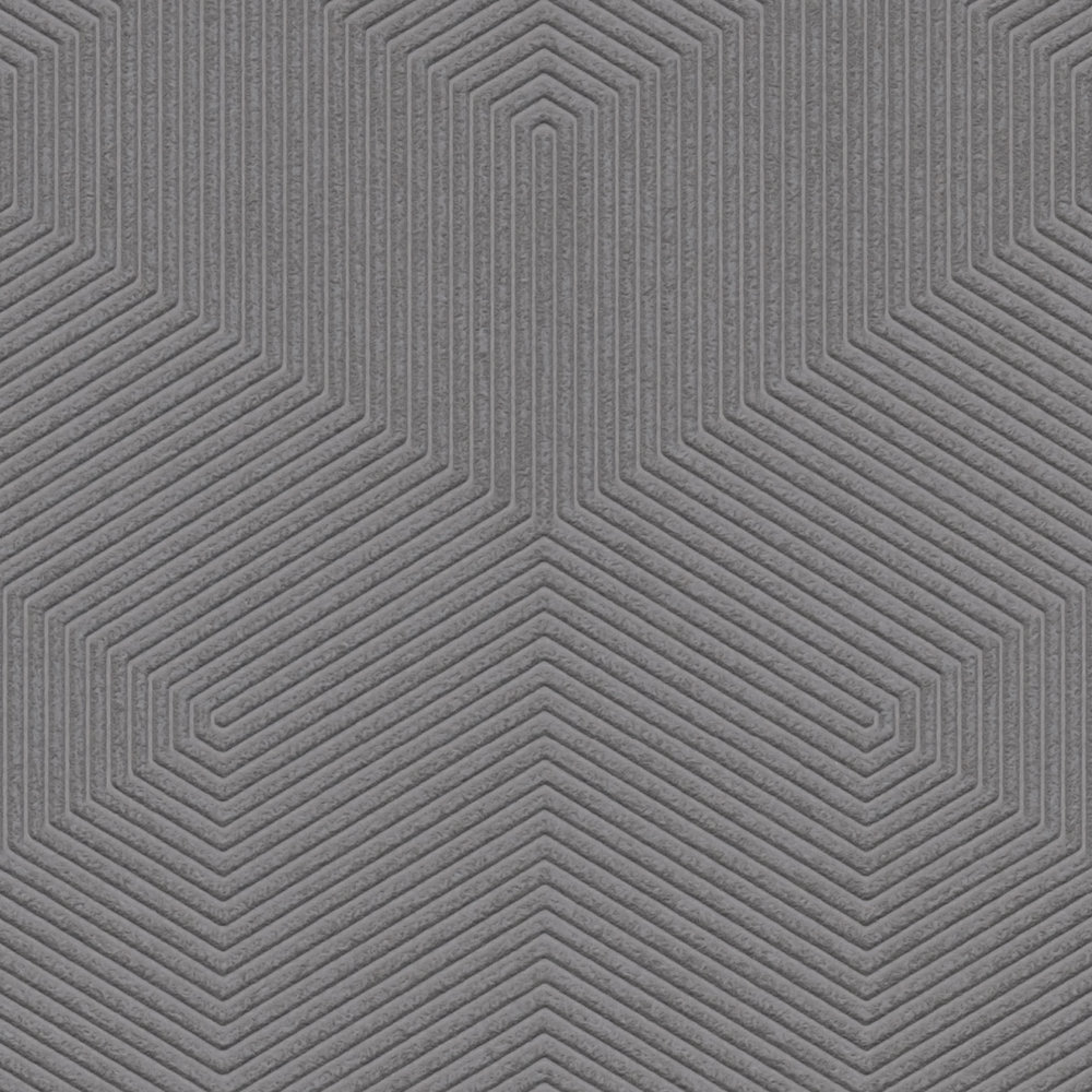             Wallpaper with 3D graphic pattern matt textured - dark grey
        