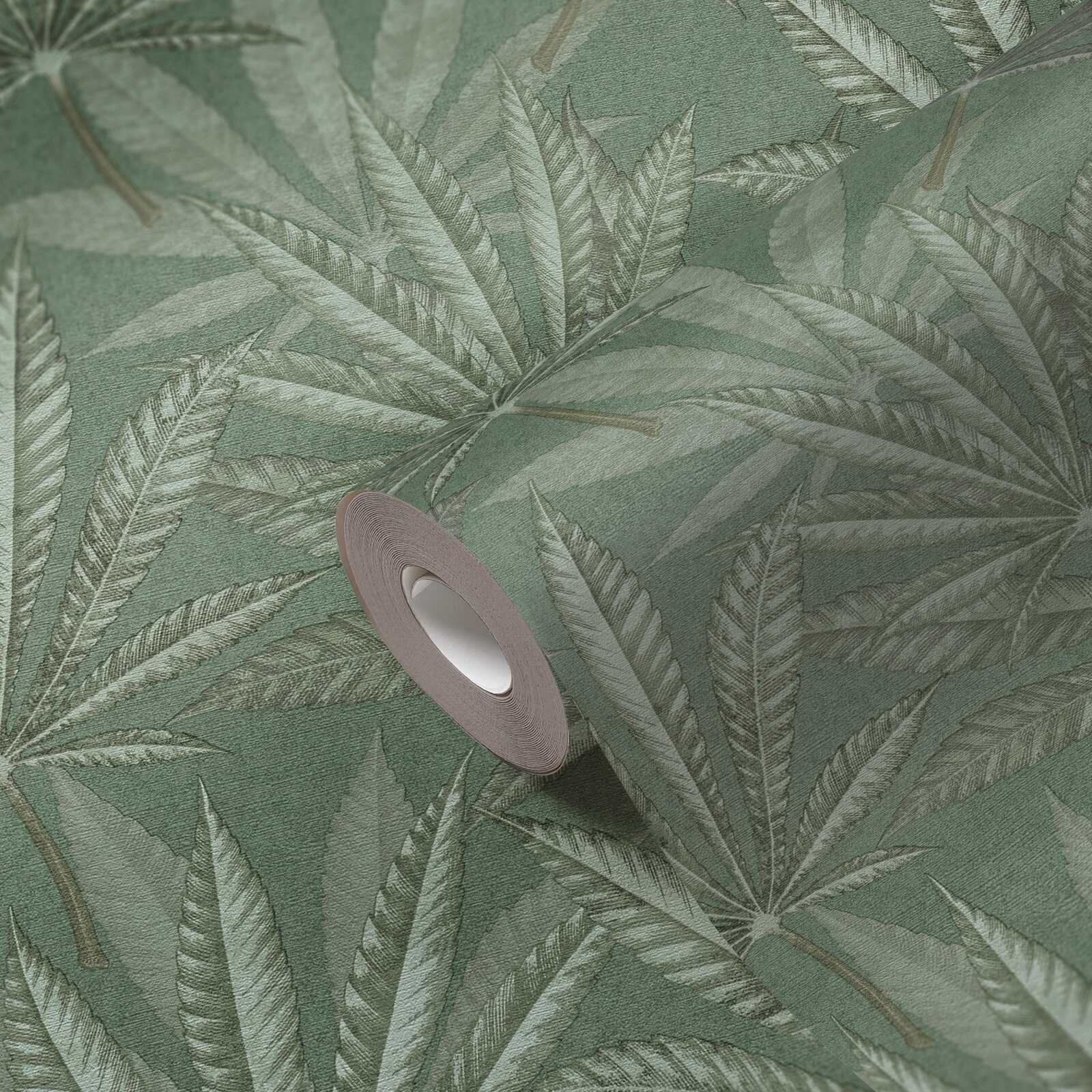             Non-woven wallpaper with leaf pattern in jungle look - green
        