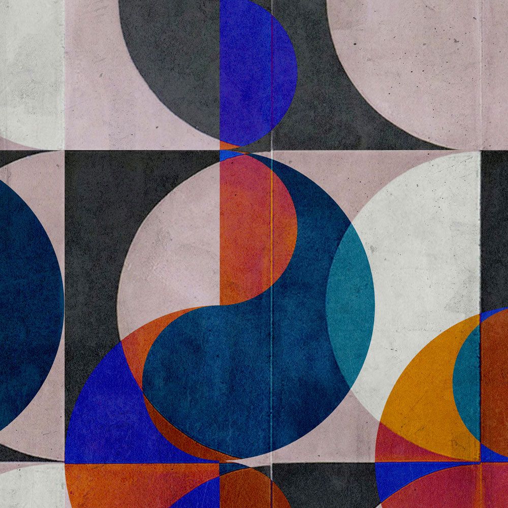             Digital behang »mia« - abstract retro patroon op betonnen pleisterstructuur - kleurrijk | mat, glad vlies
        