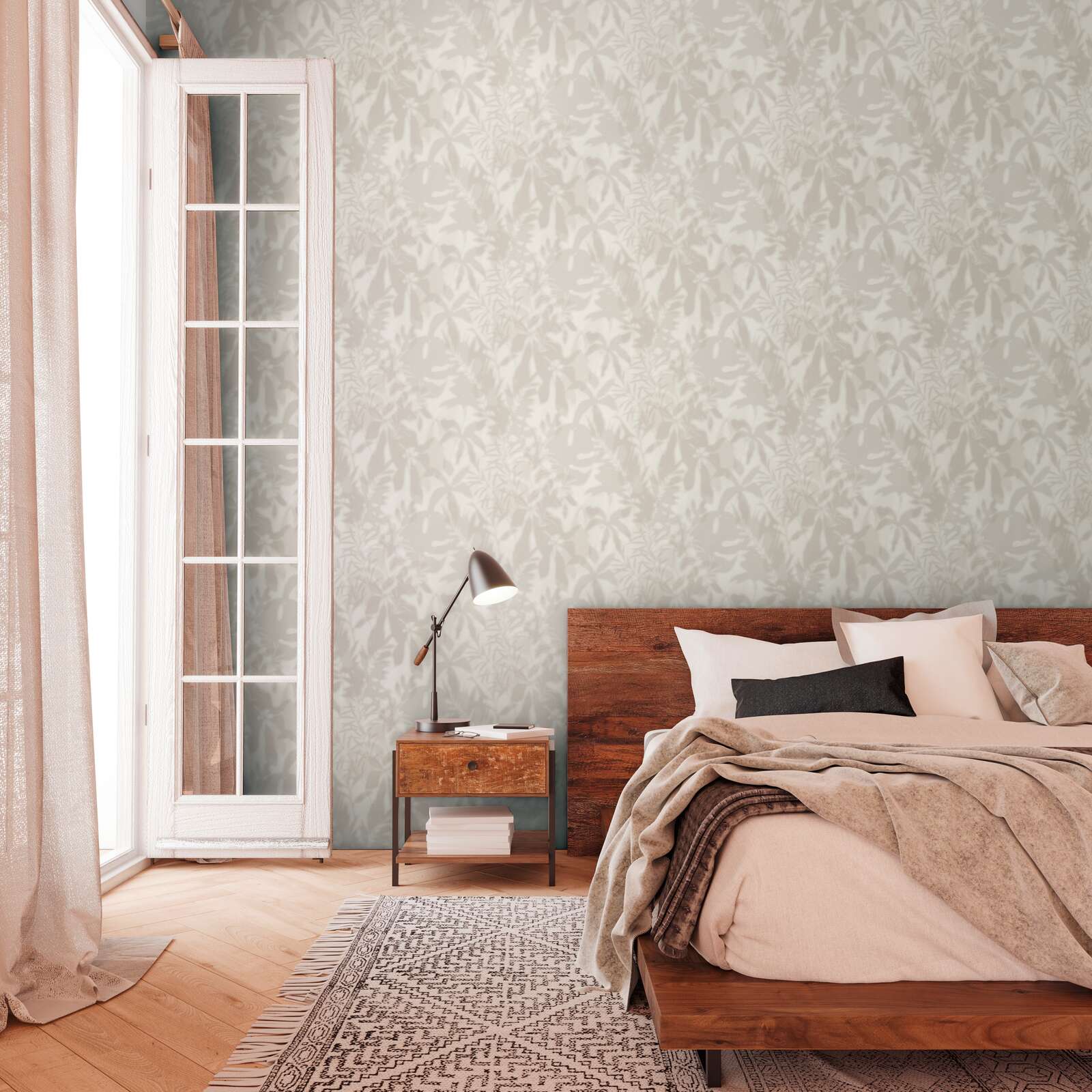             Daniel Hechter non-woven wallpaper with a subtle leaf pattern in a shadow look - grey, beige
        