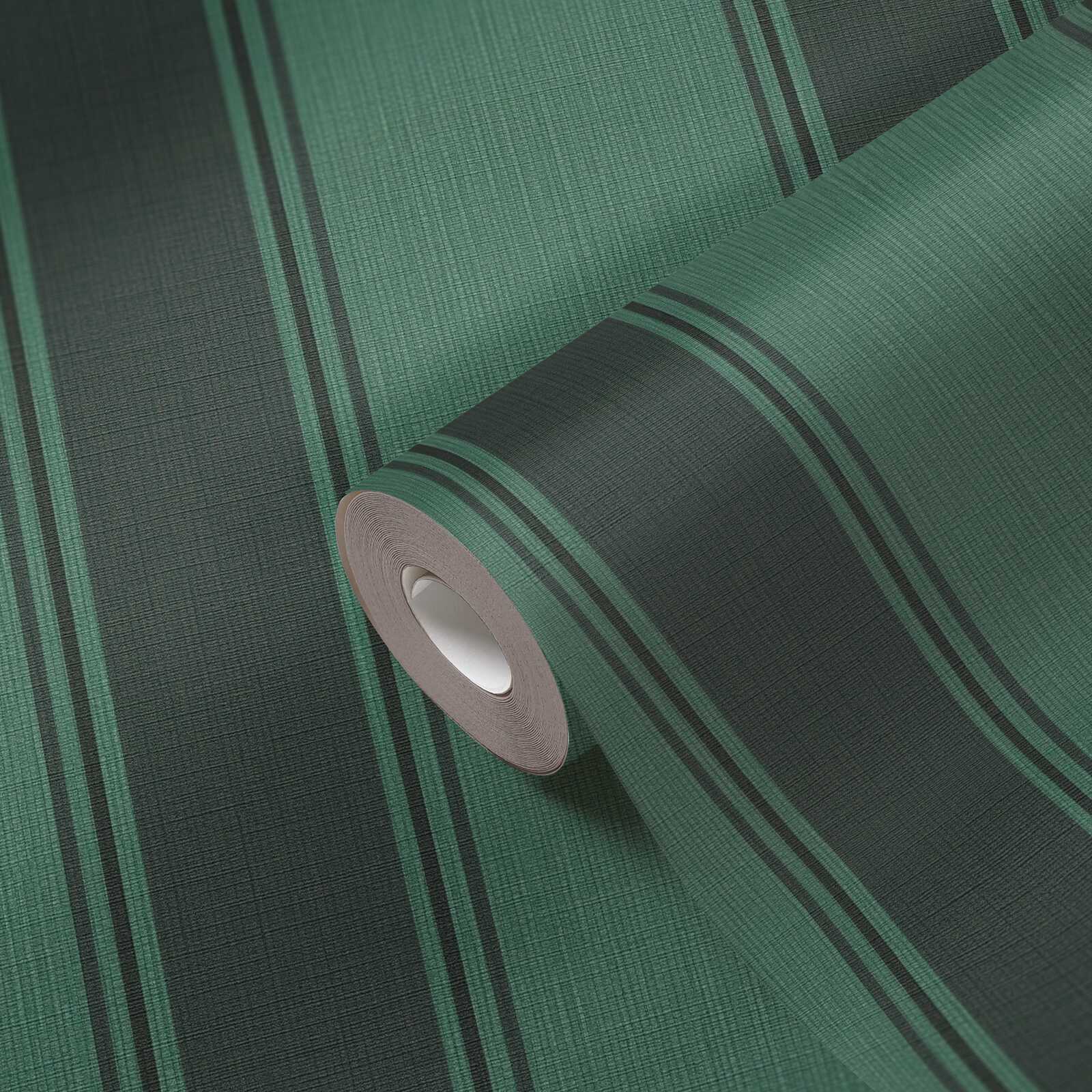             Striped non-woven wallpaper with contrast - green, black, grey
        