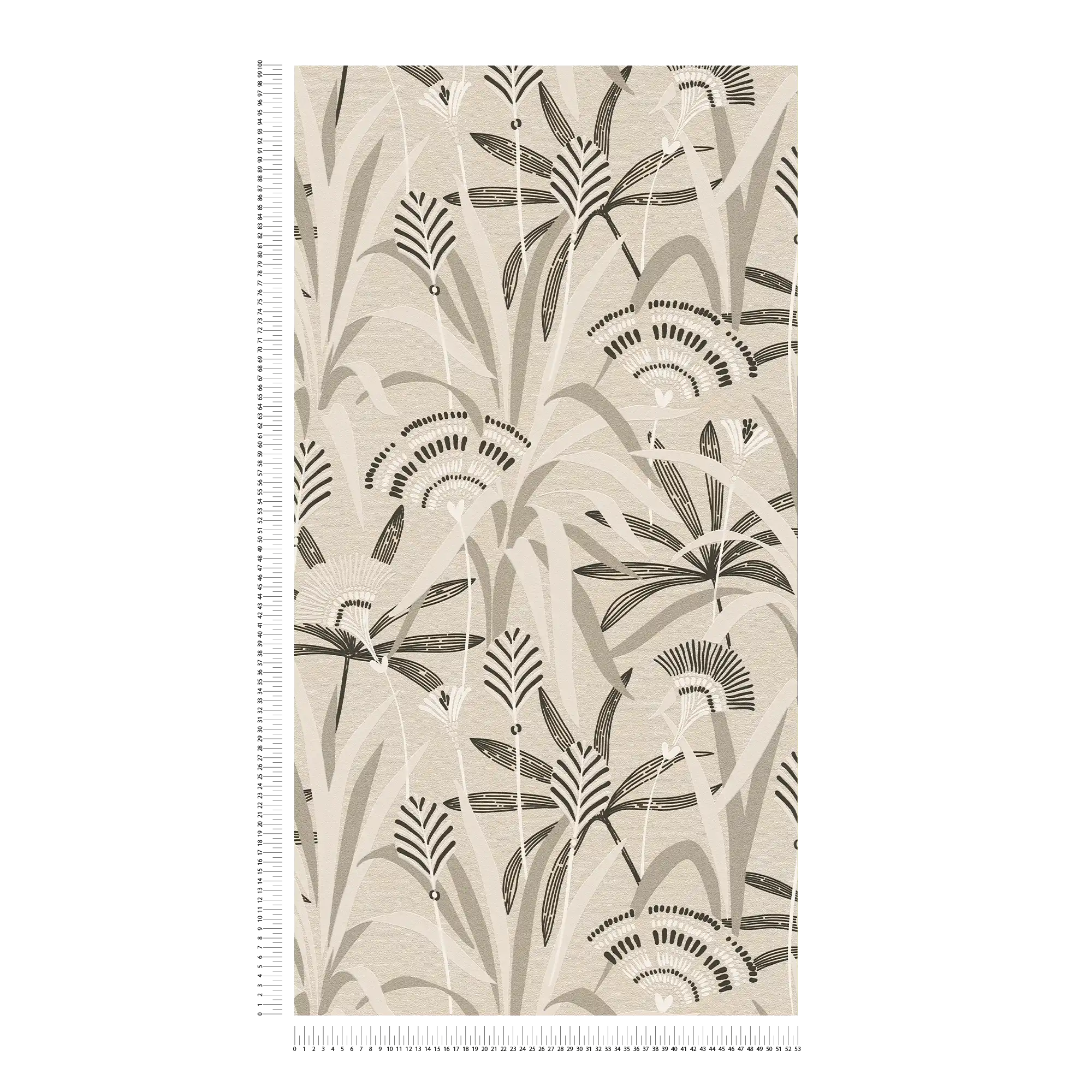             Non-woven wallpaper floral motif in retro design - black, white, grey
        