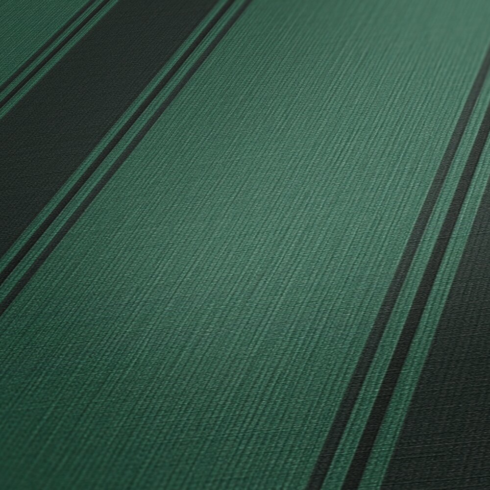             Striped non-woven wallpaper with contrast - green, black, grey
        