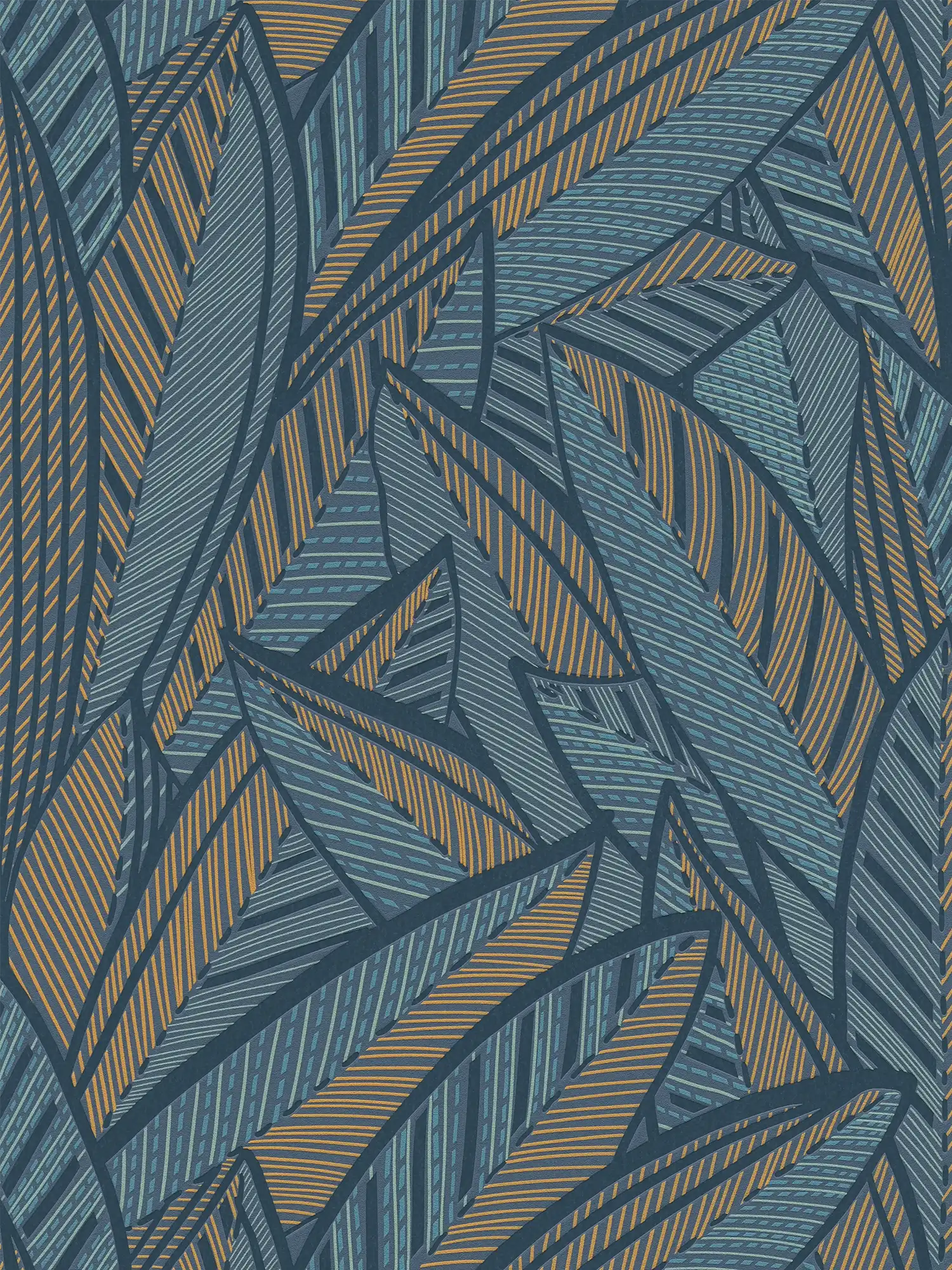         Palm leaves non-woven wallpaper with a jungle feel and glossy accents - blue, green, yellow
    