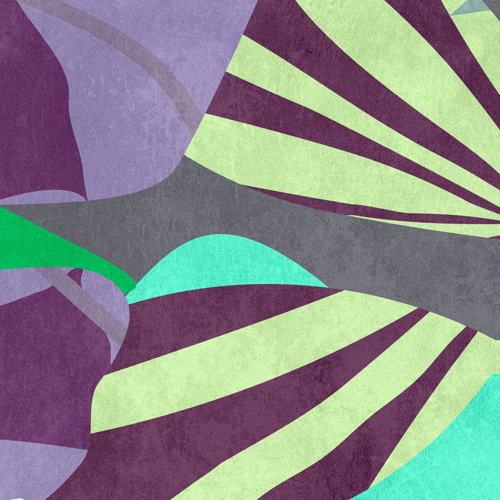             papier peint en papier panoramique »anais 2« - Feuilles abstraites sur structure d'enduit béton - violet, vert | Intissé lisse, légèrement nacré
        