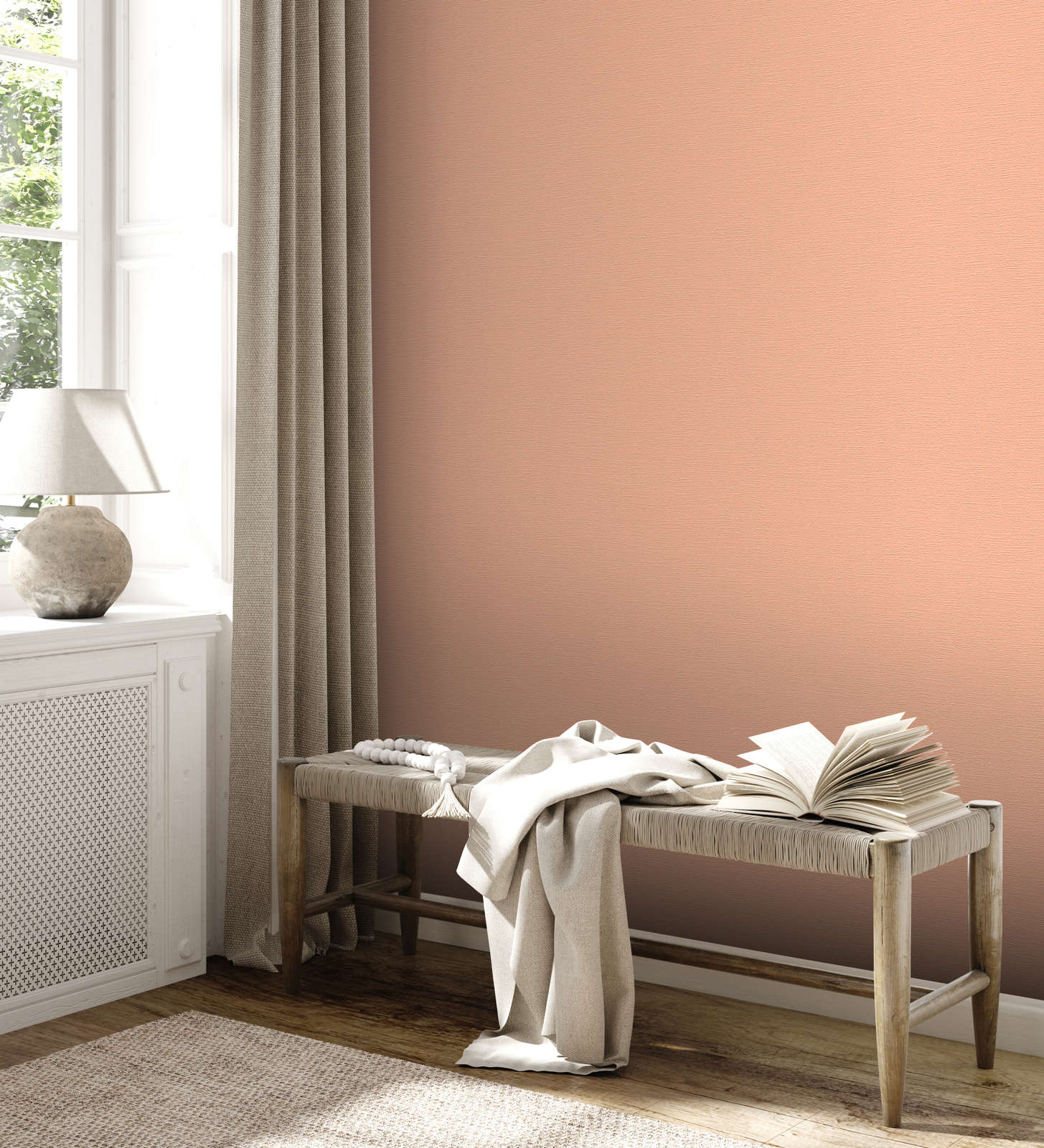             Single-coloured non-woven wallpaper with a soft texture - Pink
        