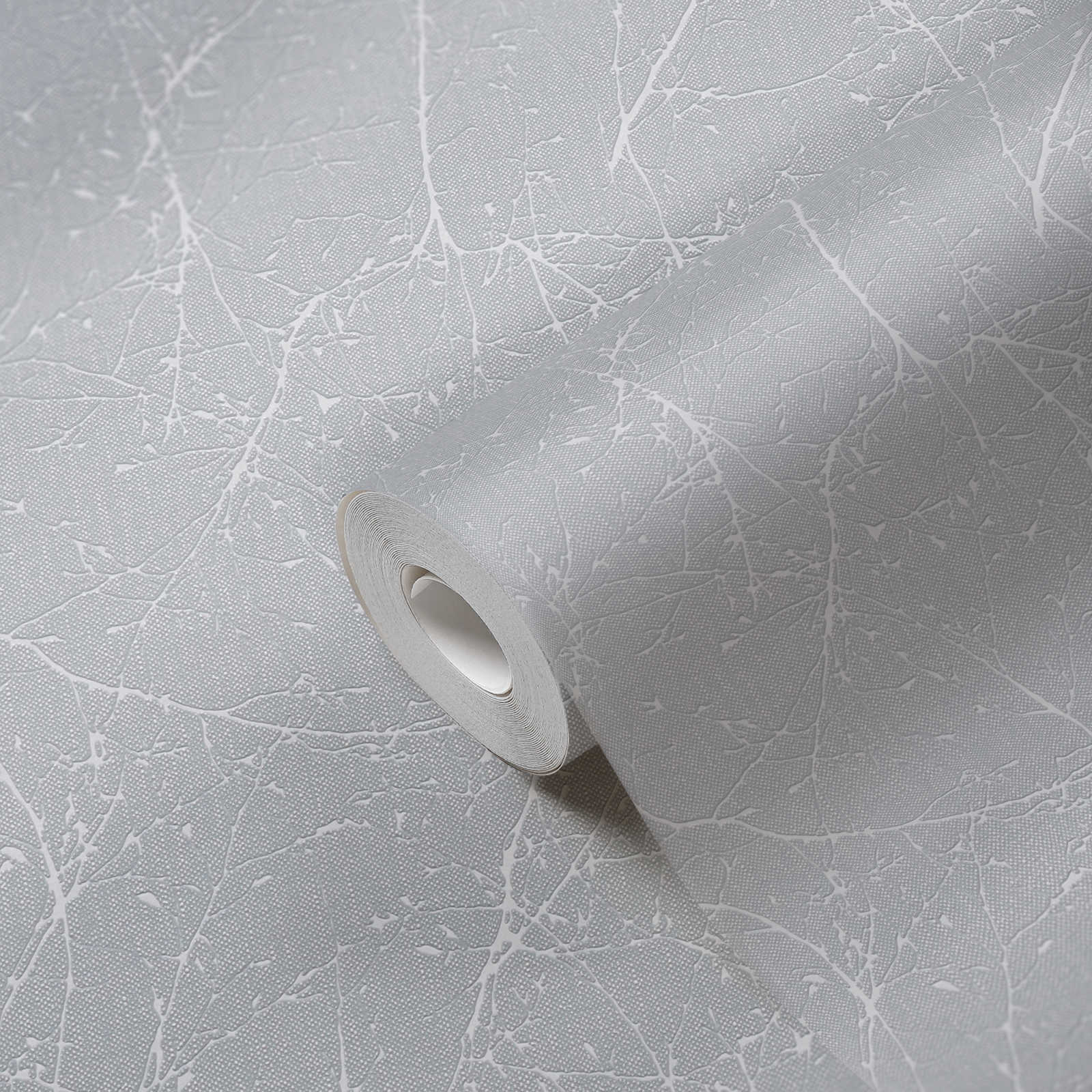             Papier peint intissé avec motif de branches et légère structure - gris clair, blanc
        