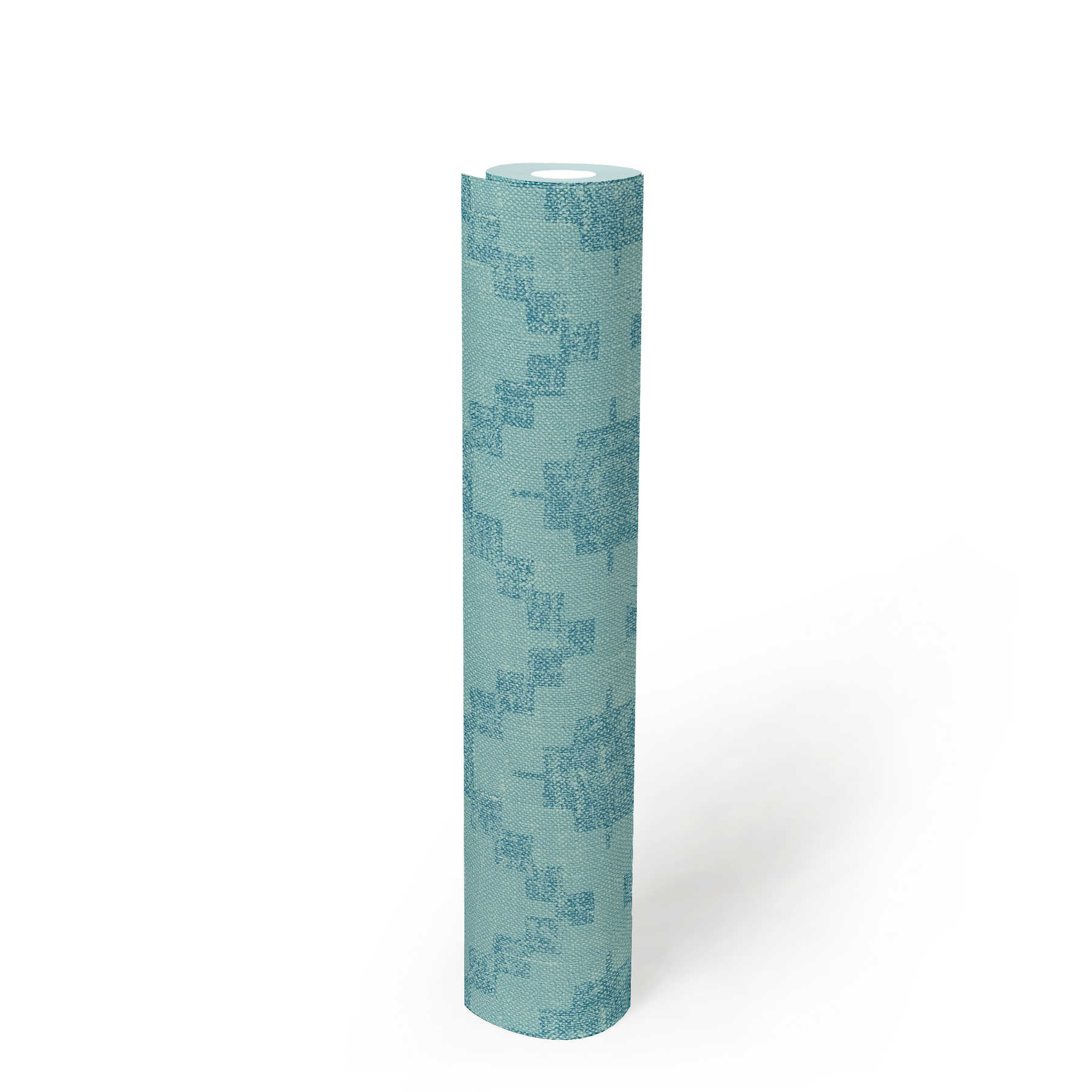             Non-woven wallpaper linen look with ethnic pattern - blue
        