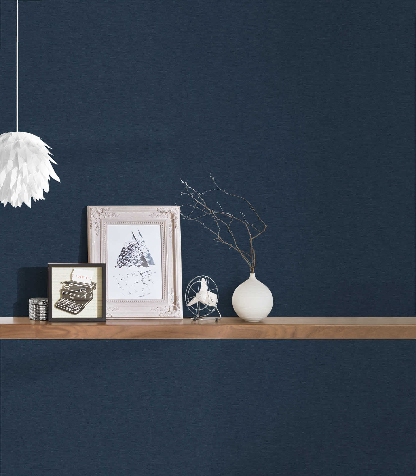             Dark wallpaper linen structure, plain & satin - blue
        