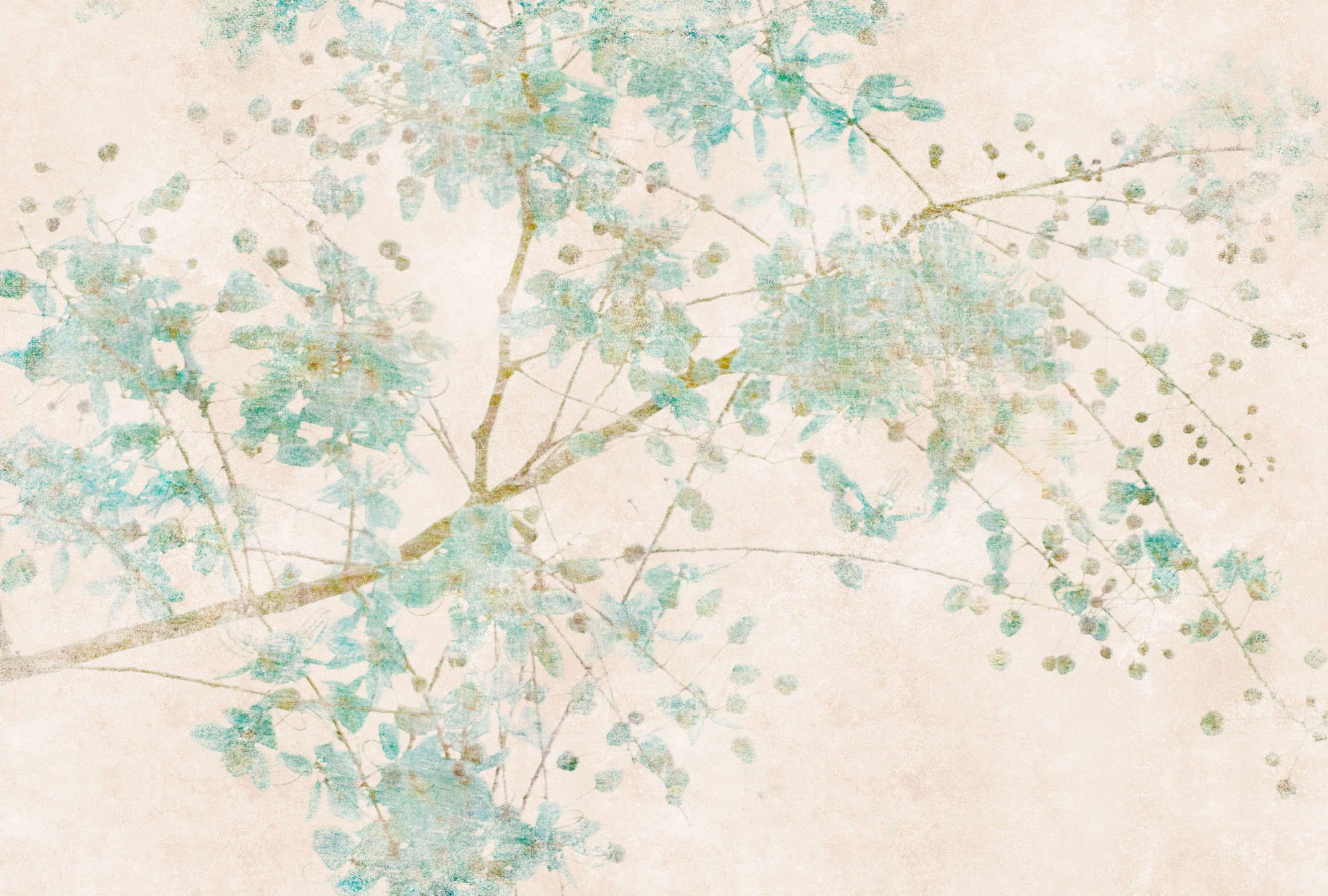             papier peint en papier panoramique »nikko« - branches en couleurs pâles avec structure d'enduit vintage en arrière-plan - intissé mat et lisse
        