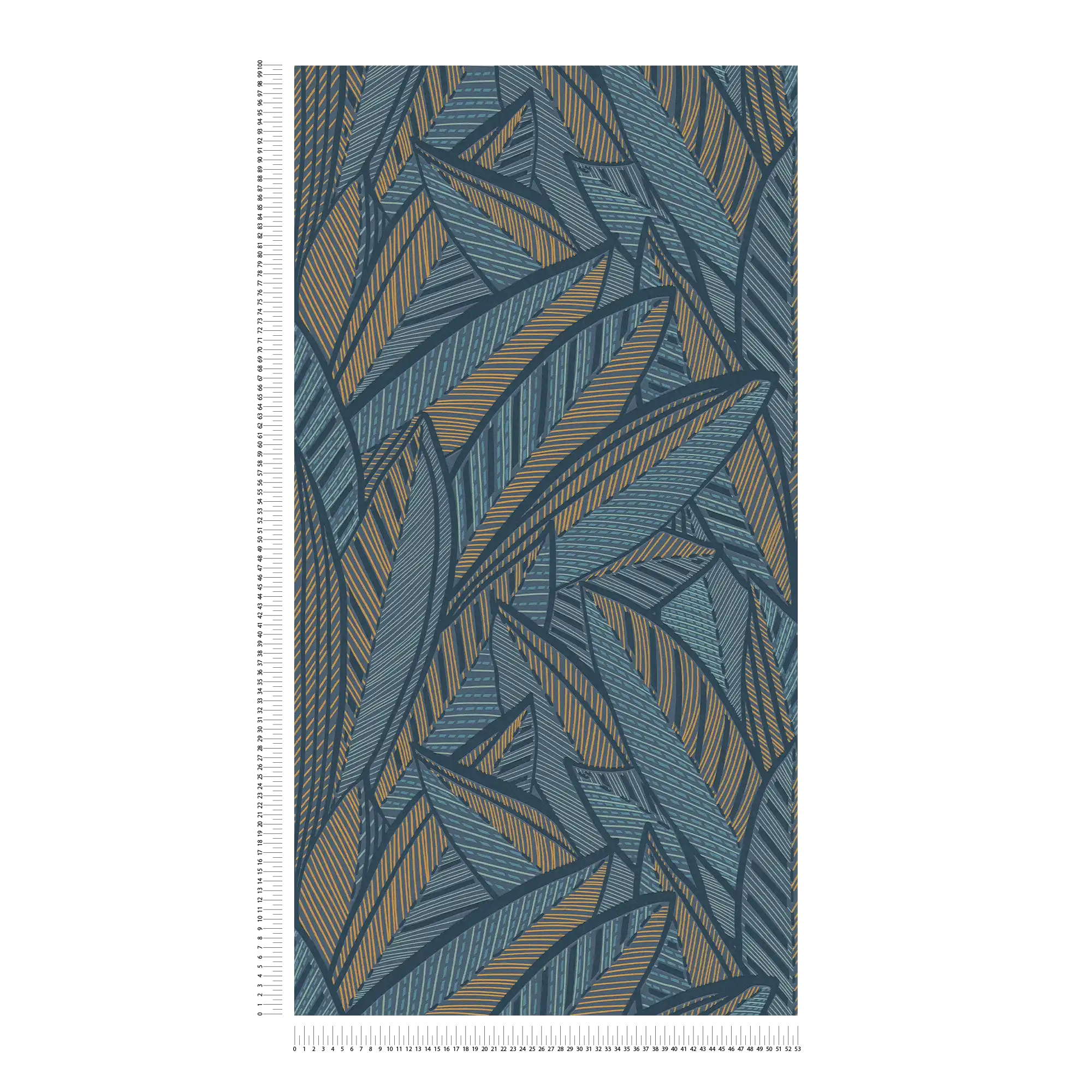             Feuilles de palmier papier peint intissé avec sensation de jungle et accents brillants - bleu, vert, jaune
        