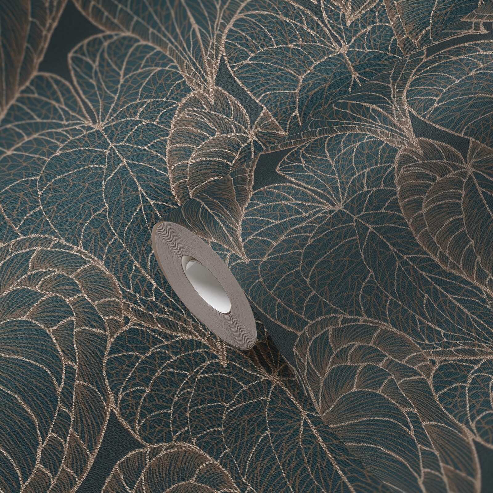             Daniel Hechter non-woven wallpaper with golden leaf design and metallic accents - brown, green, gold
        