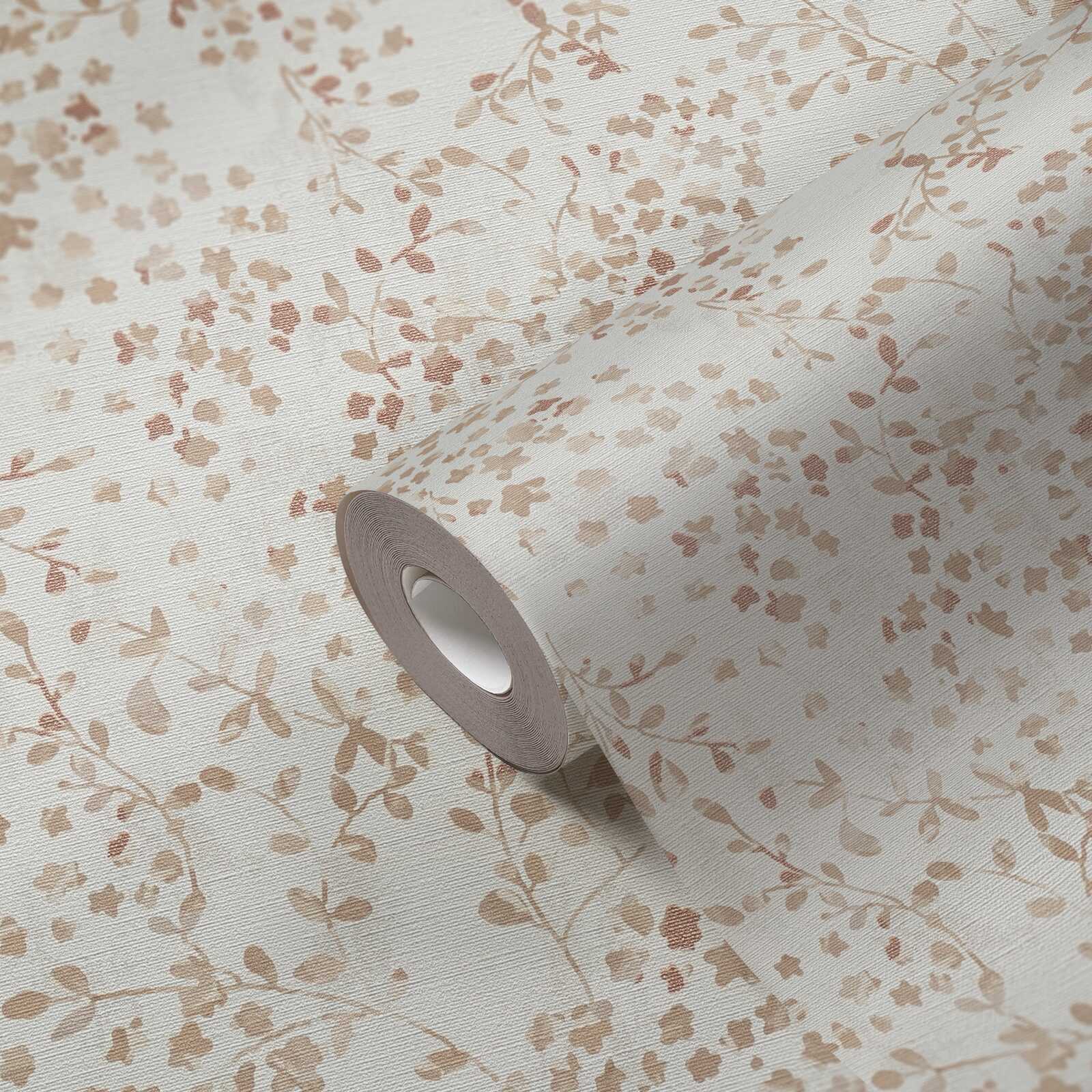             papier peint en papier intissé à motif floral avec de légers accents dorés - crème, beige, marron
        