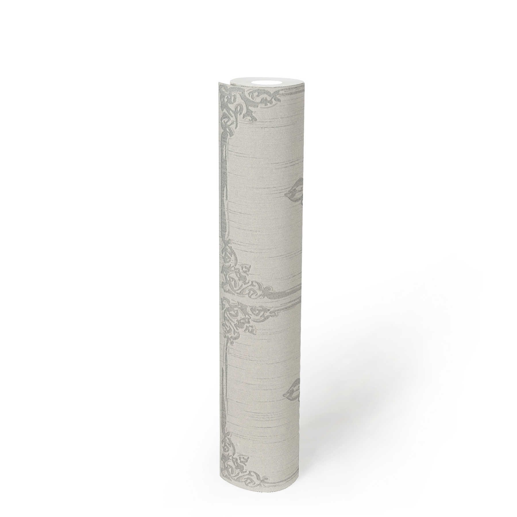             papel pintado diseño de estuco vintage con casetones de adorno - gris, blanco
        