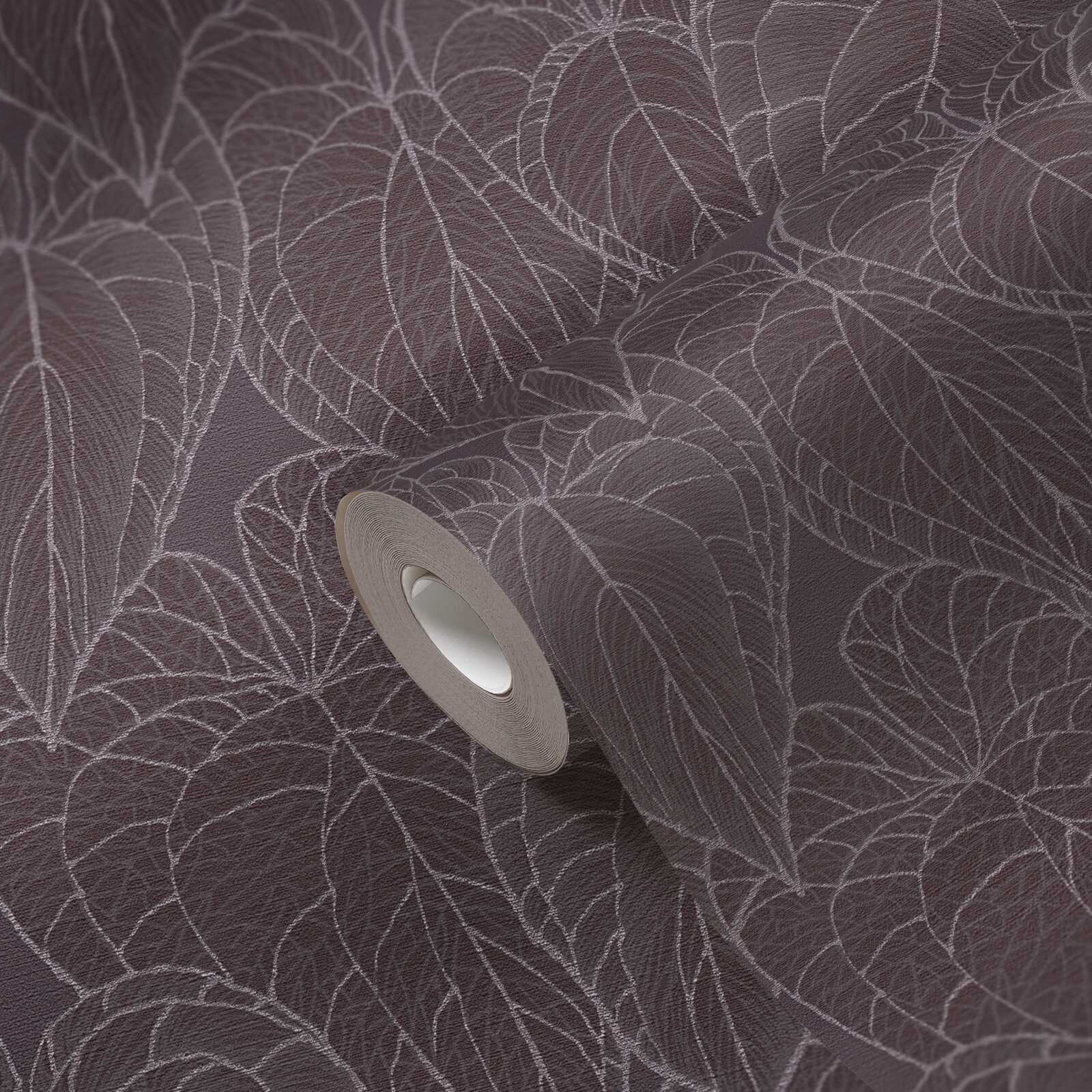             Daniel Hechter Modern non-woven wallpaper with leaf pattern and metallic effects - grey, purple, silver
        