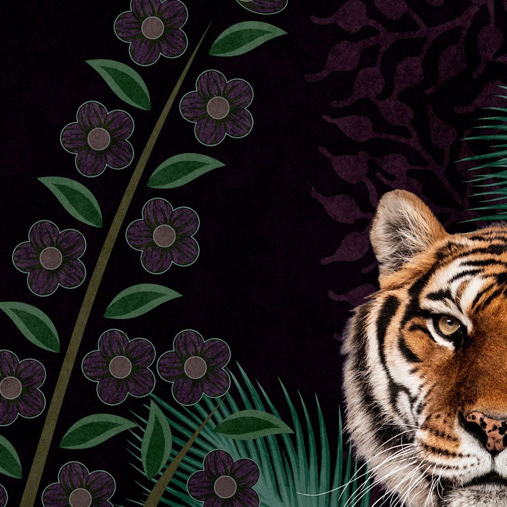             Fotomural »khan« - Motivo abstracto de jungla con tigre - Tela no tejida con textura ligera
        