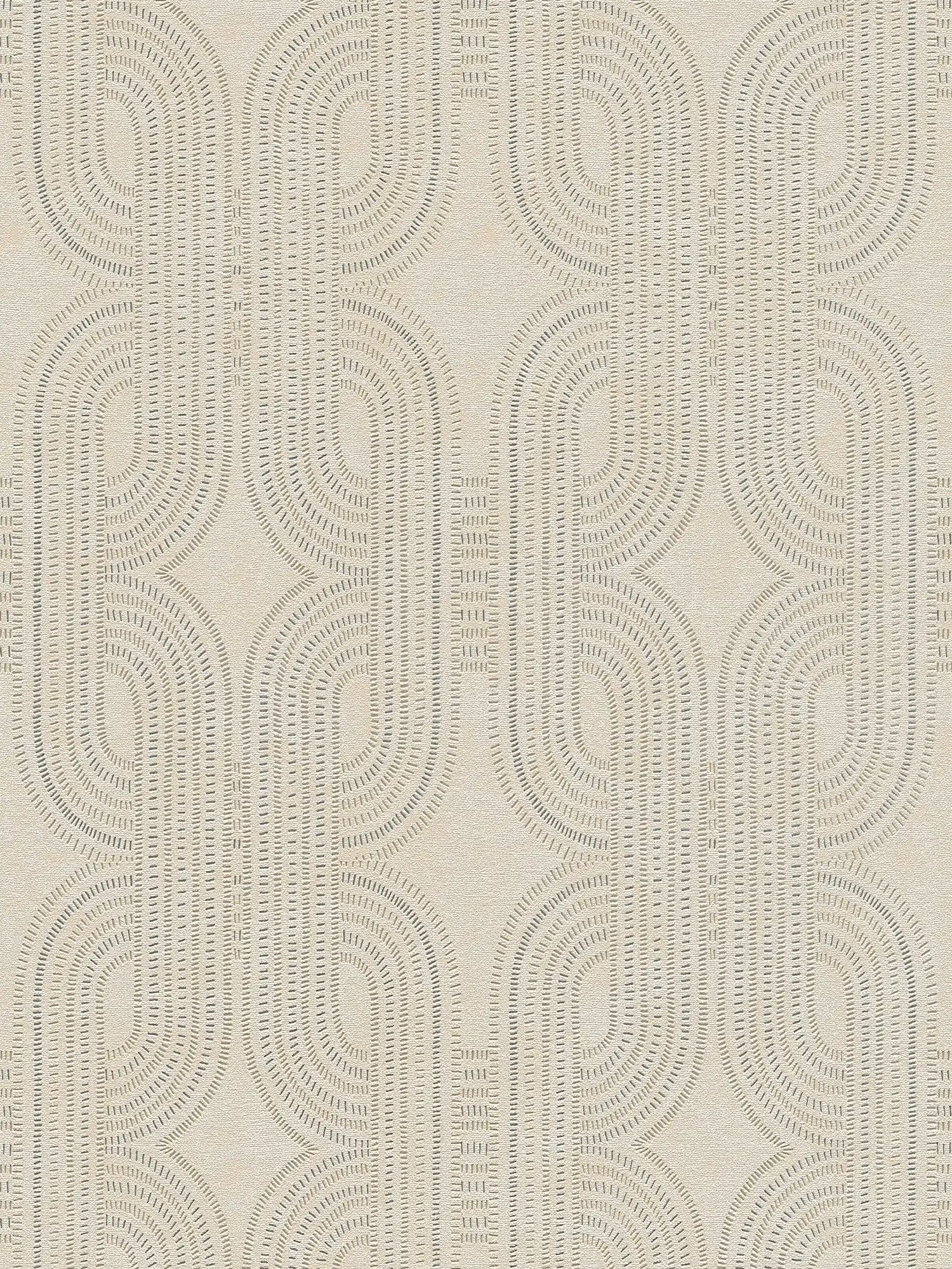 Grafisch retro vliesbehang - beige, metallic, grijs
