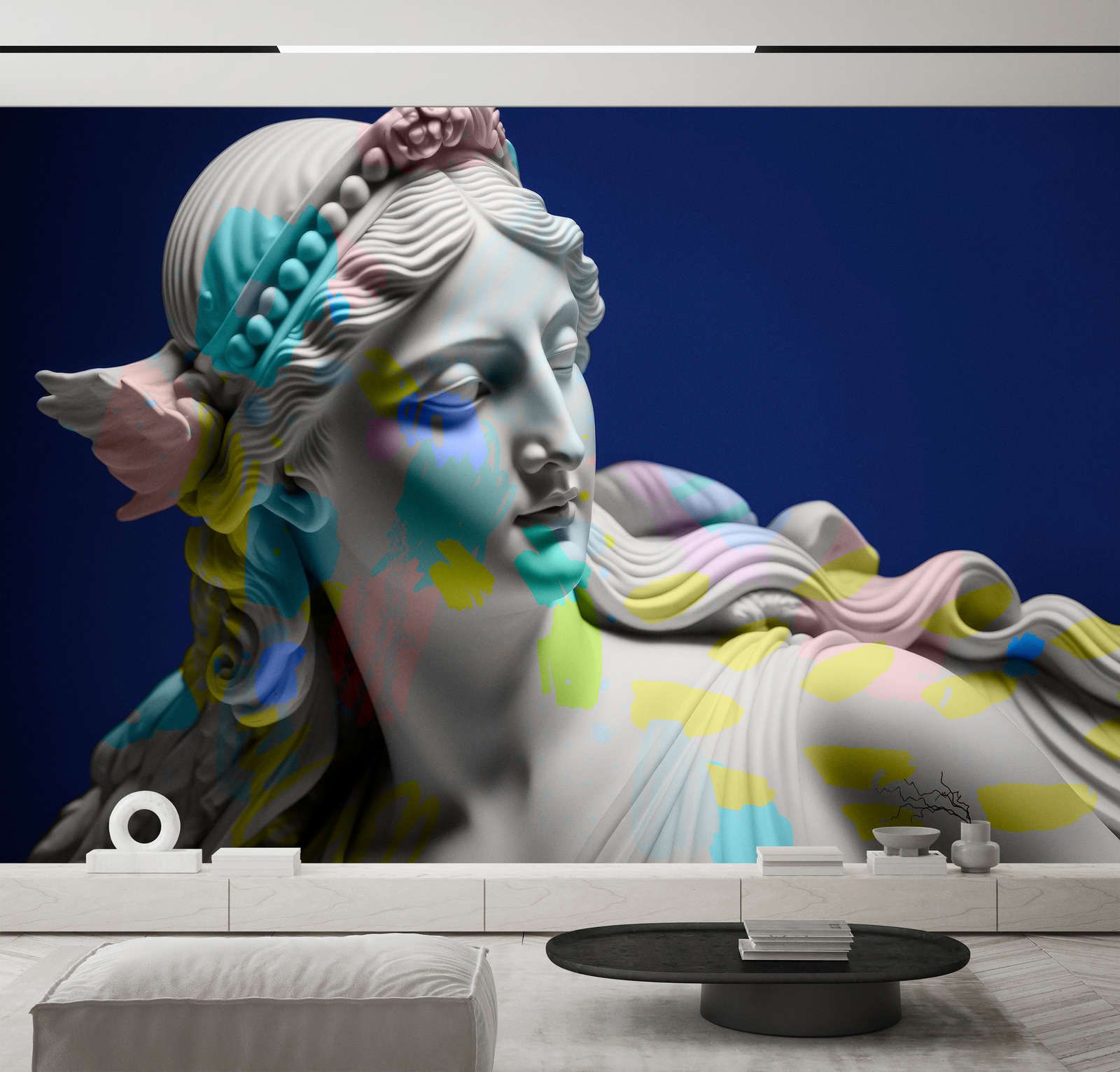             Digital behang »anthea« - vrouwelijk beeld met kleurrijke accenten - Gladde, licht parelmoerglanzende vliesstof
        