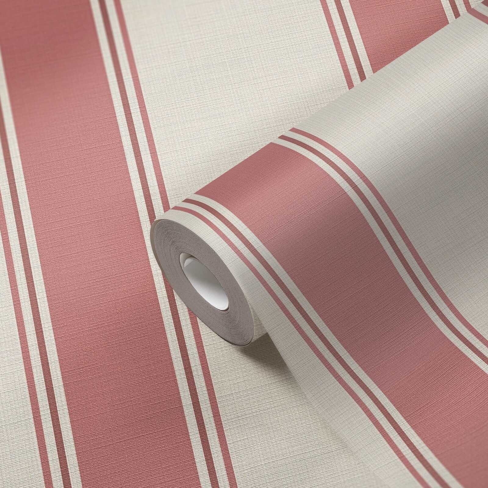             Classic striped wallpaper with a light texture - cream, red
        