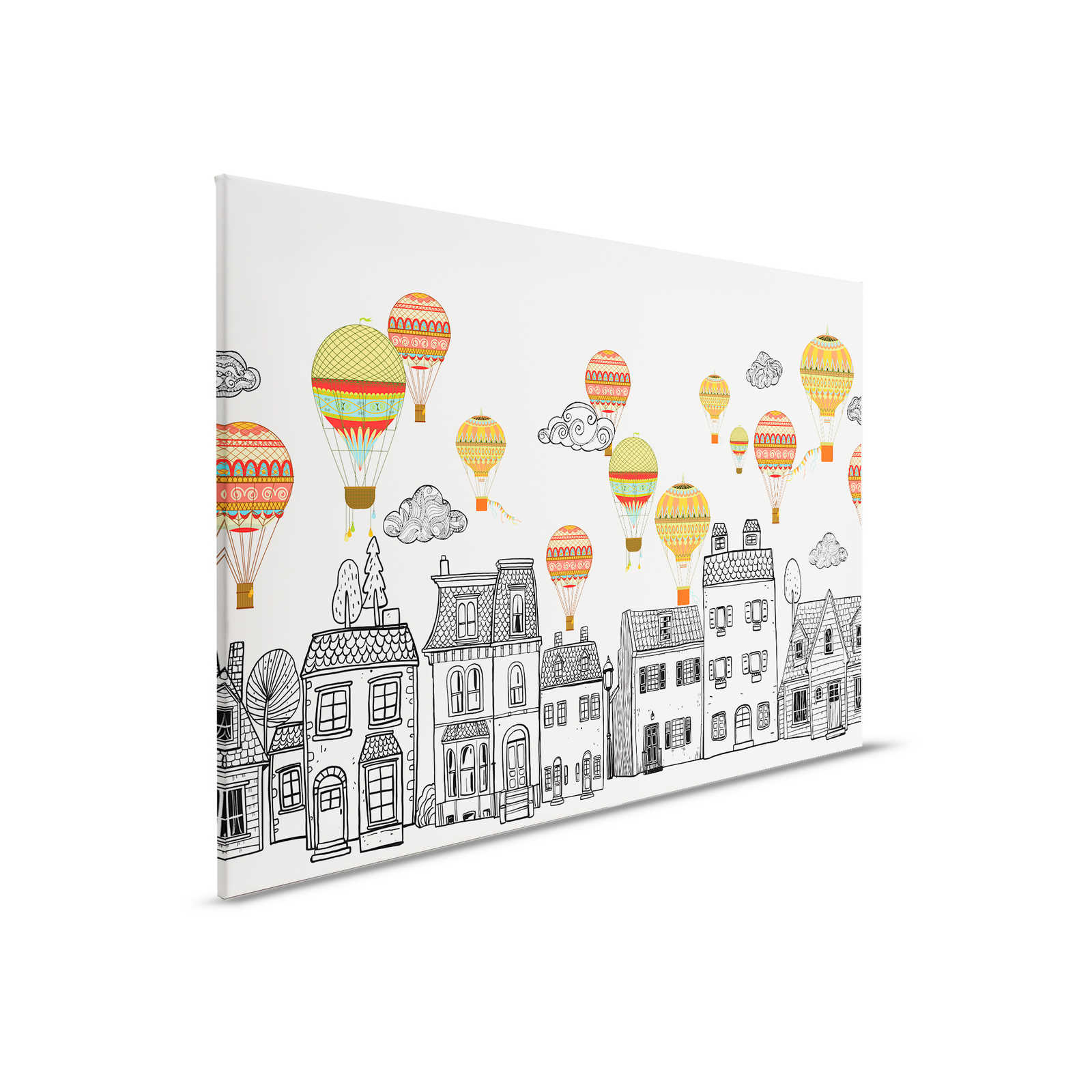 Canvas Kleine stad met luchtballonnen - 90 cm x 60 cm
