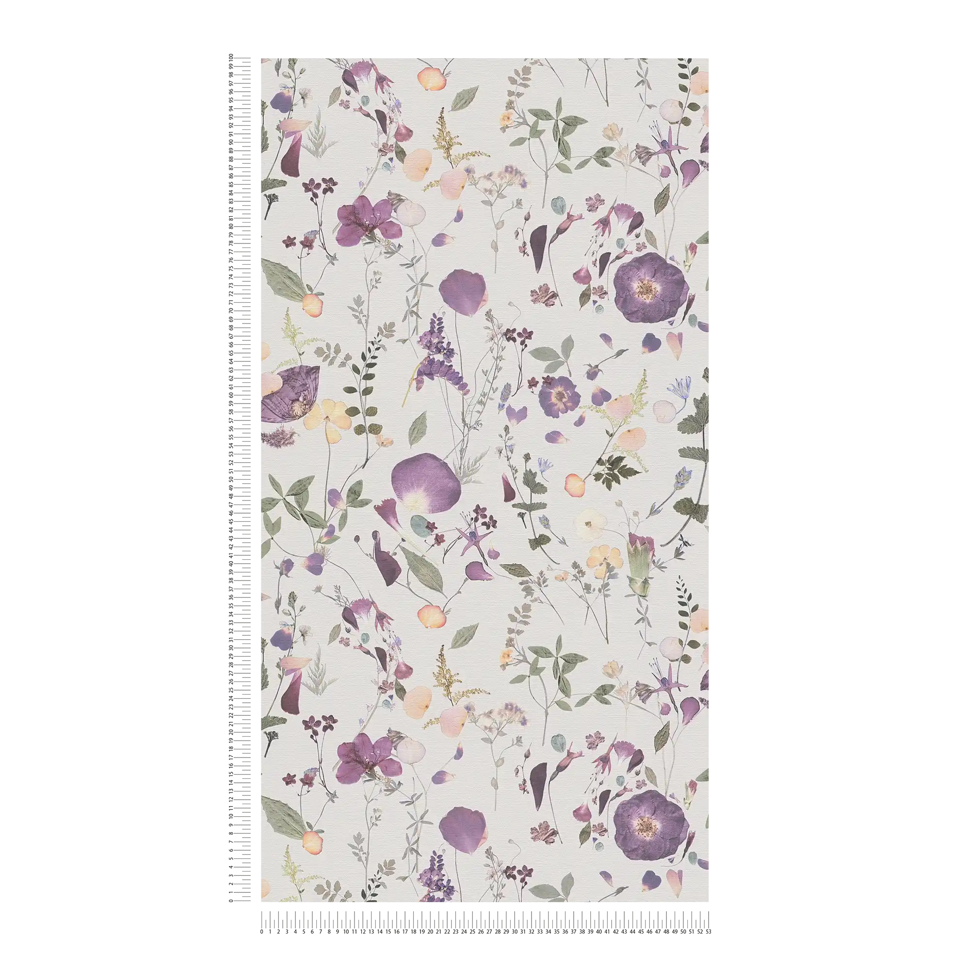             Non-woven wallpaper with blossom bouquet motif in country house style - violet, green, yellow
        