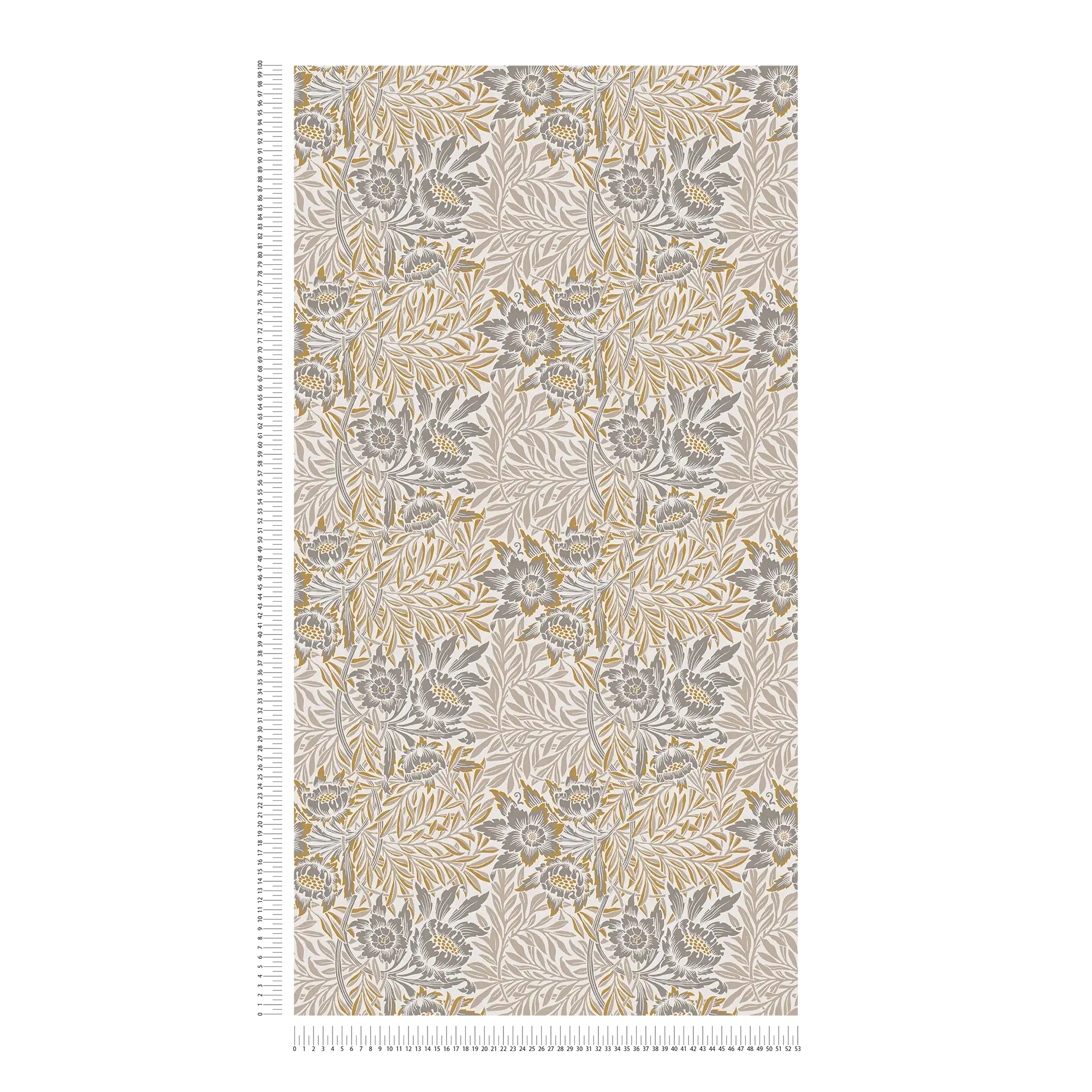             Carta da parati in tessuto non tessuto con vari fiori e viticci di foglie - oro, beige, argento
        