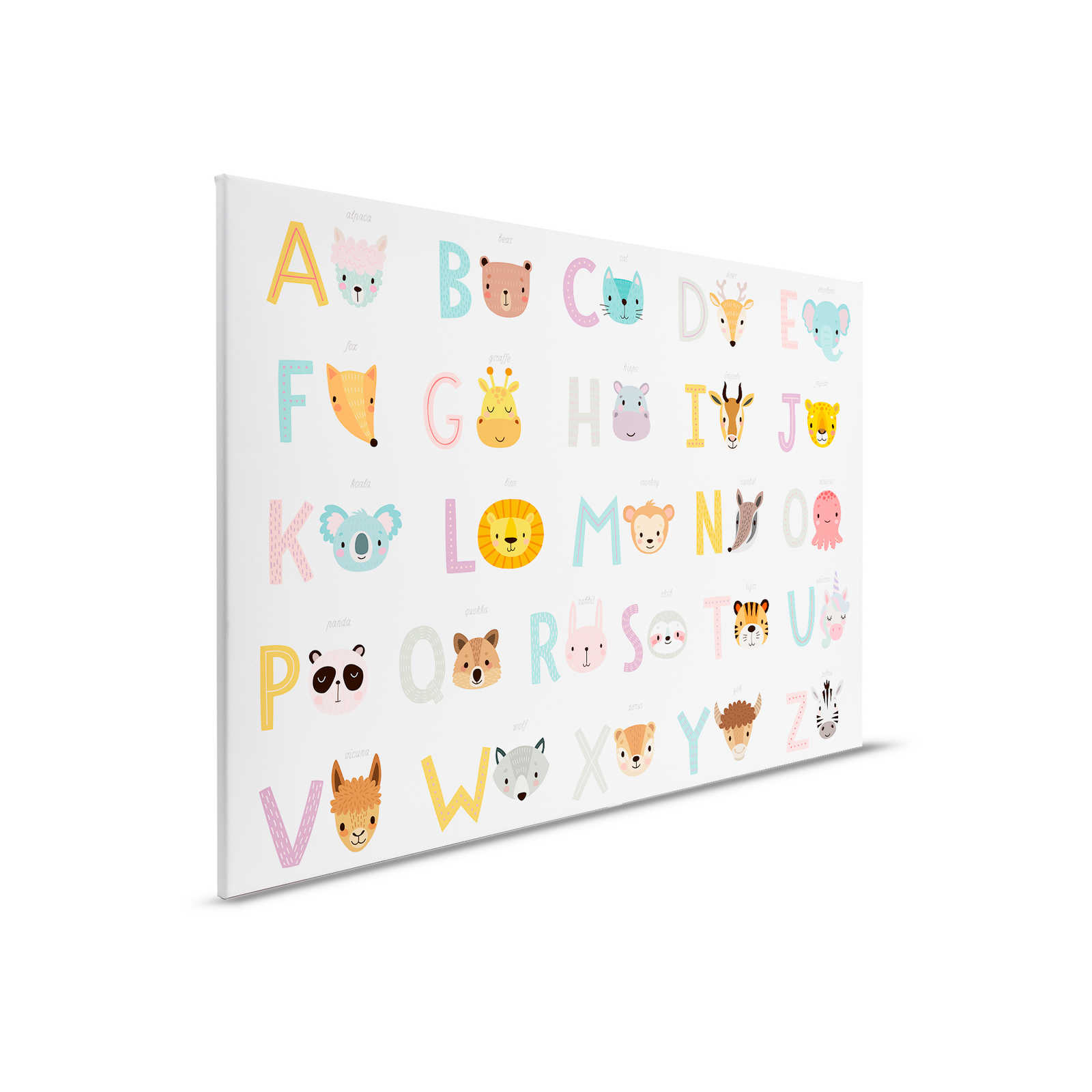 Canvas ABC with animals and animal names - 90 cm x 60 cm
