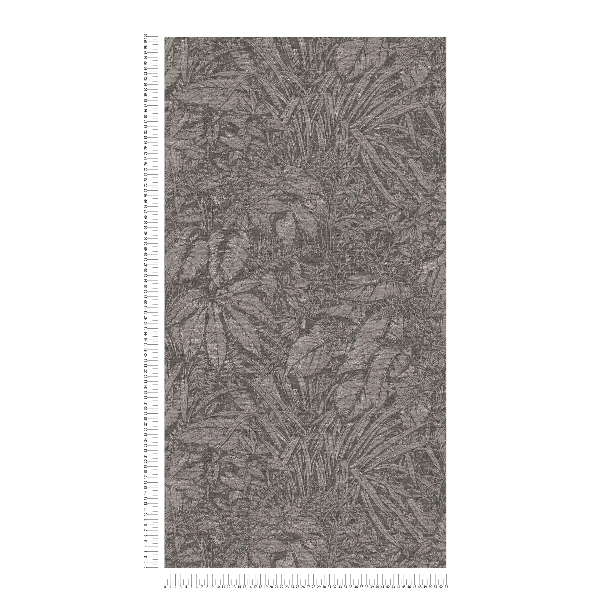             Papel pintado no tejido con motivo de hojas florales - gris, negro, plata
        