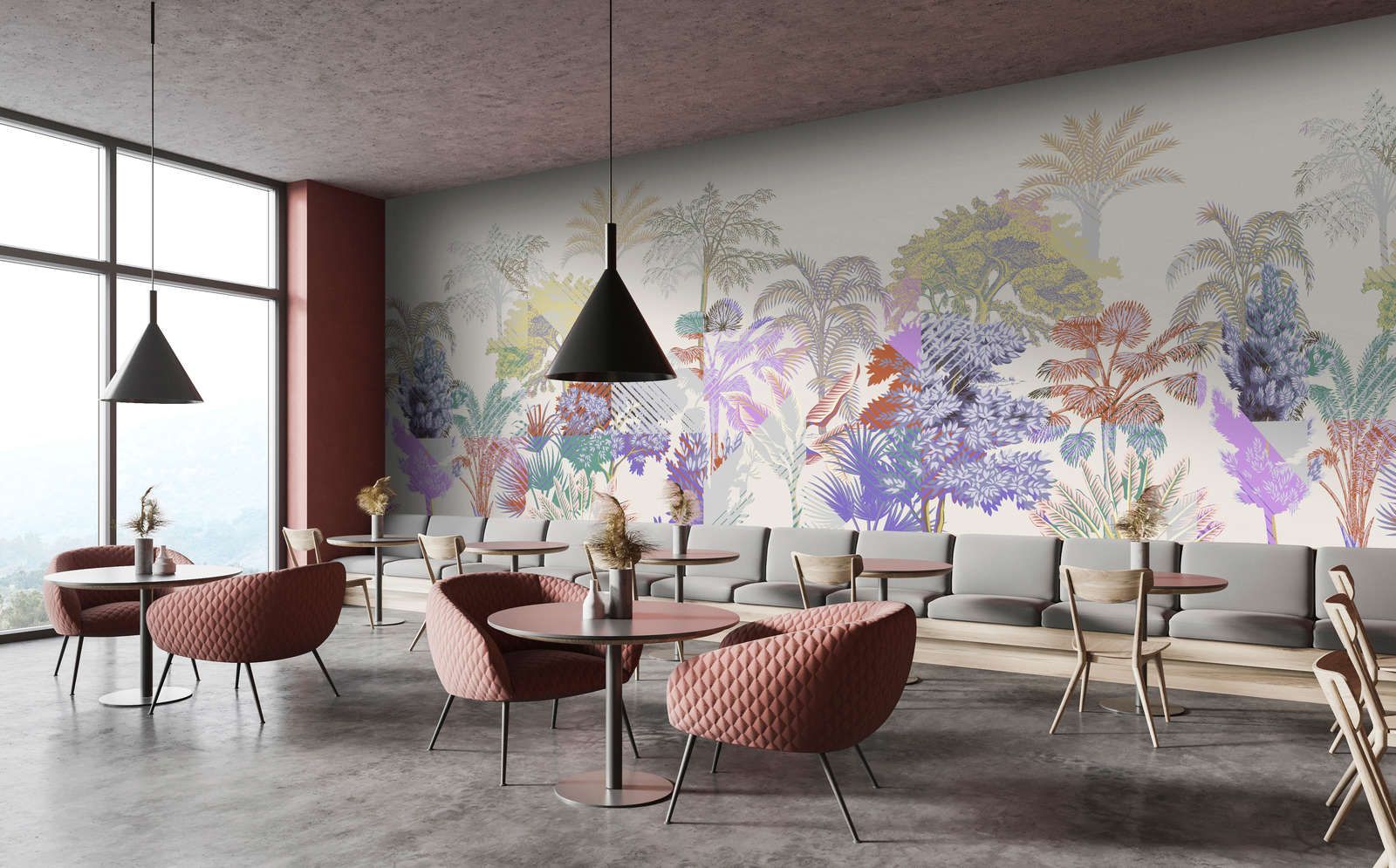             papier peint en papier panoramique »esplanade 2« - jungle patchwork avec arbustes - multicolore | intissé légèrement structuré
        