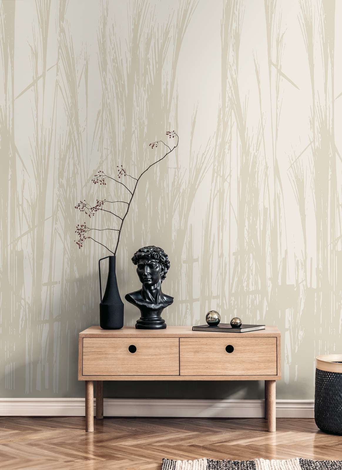             Soft grasses wallpaper with calm reed silhouette and large-scale pattern repetition - Beige
        