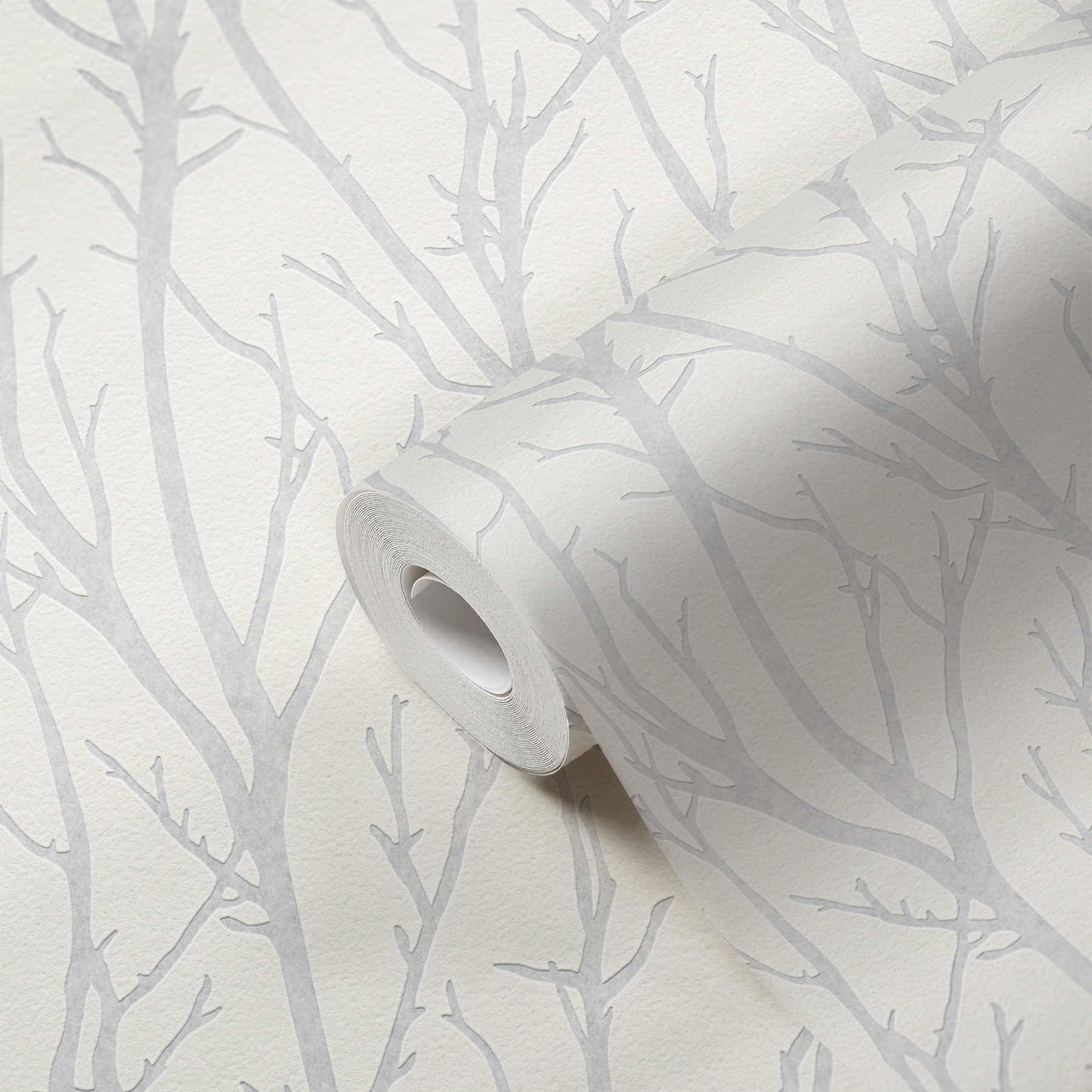             Papier peint à peindre avec motif de branches et aspect 3D - à peindre, blanc
        