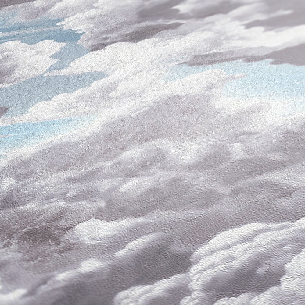             Patrón de nubes en pintura al óleo con aspecto de papel pintado no tejido - gris, azul, blanco
        