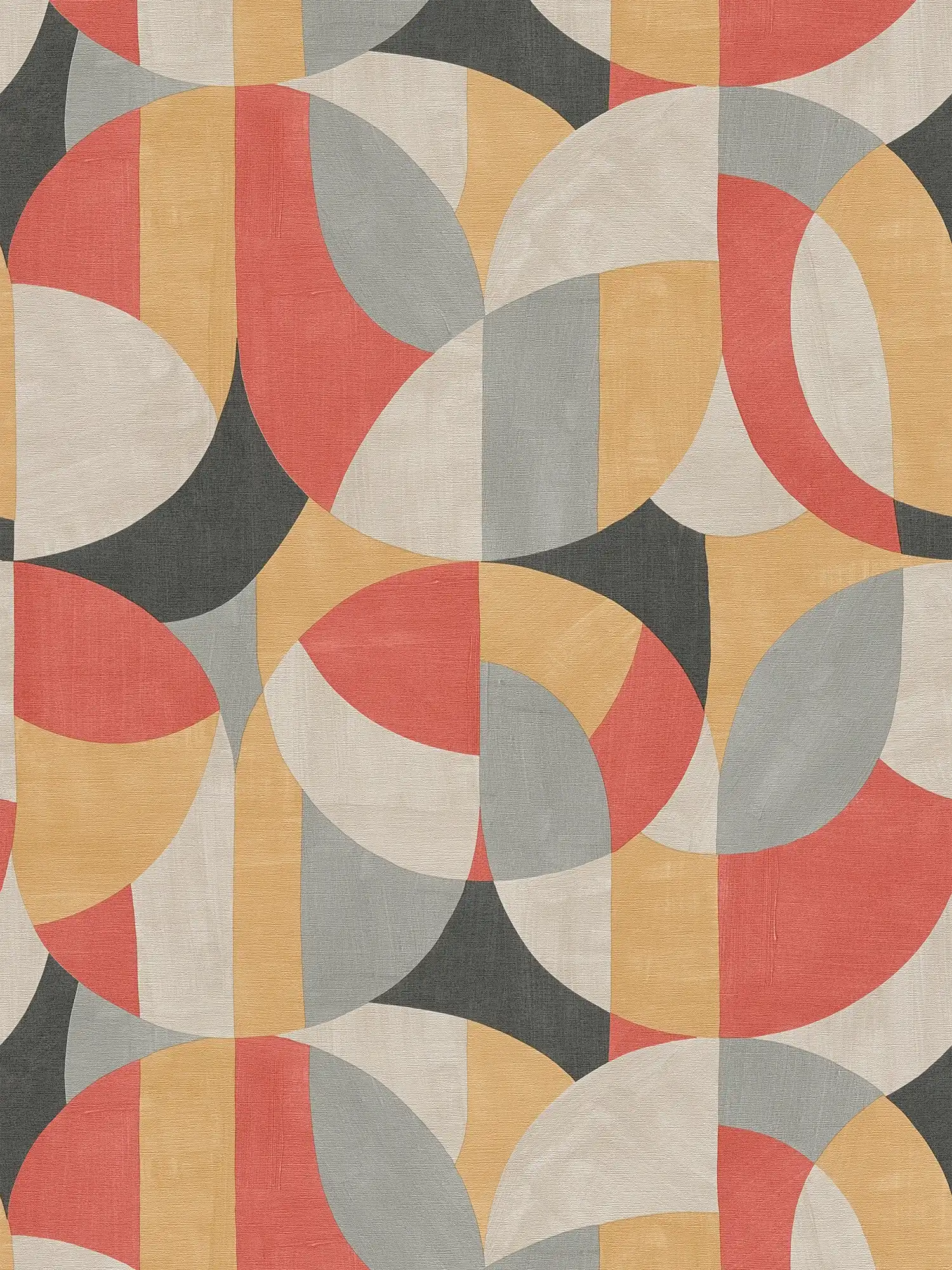 3D vliesbehang in geometrische Bauhaus-stijl - grijs, beige, rood
