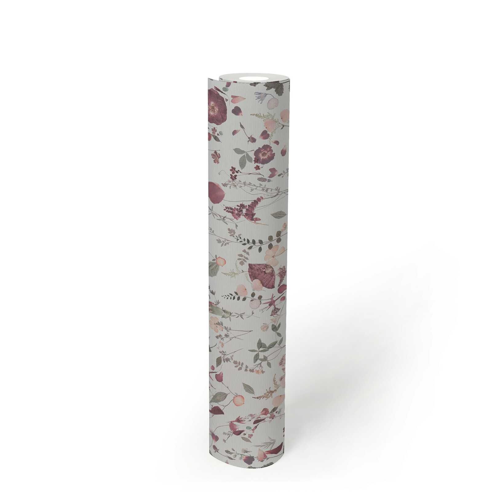             Non-woven wallpaper with floral bouquet motif in country house style - white, violet, pink
        