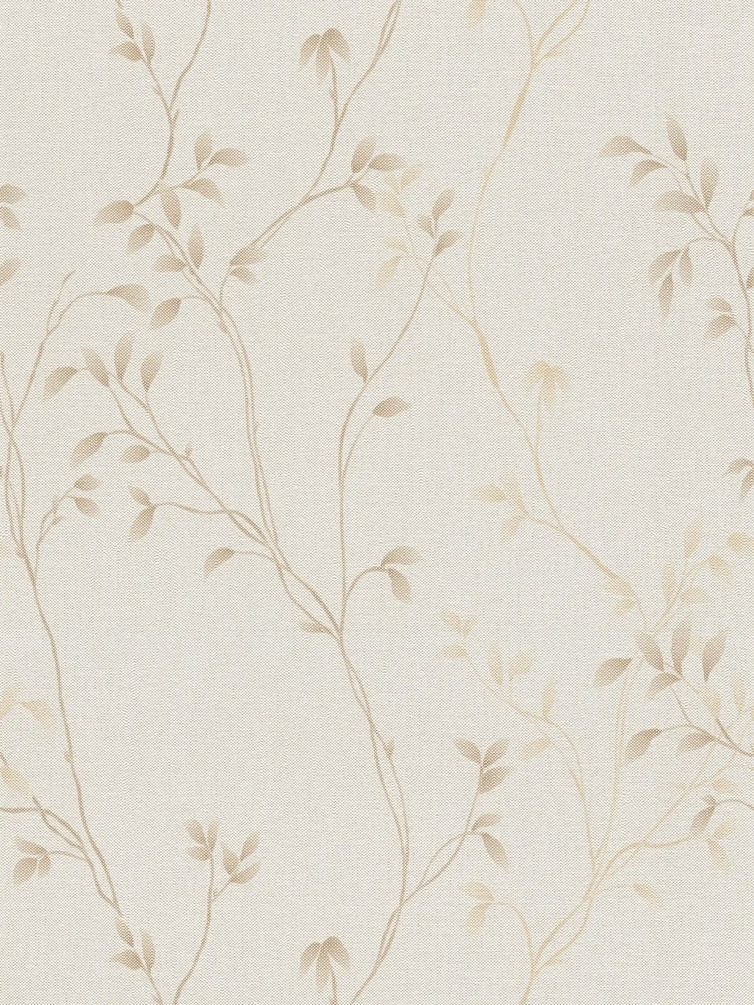 Papel pintado no tejido con sutil dibujo de zarcillos y superficie textil - beige, crema, marrón
