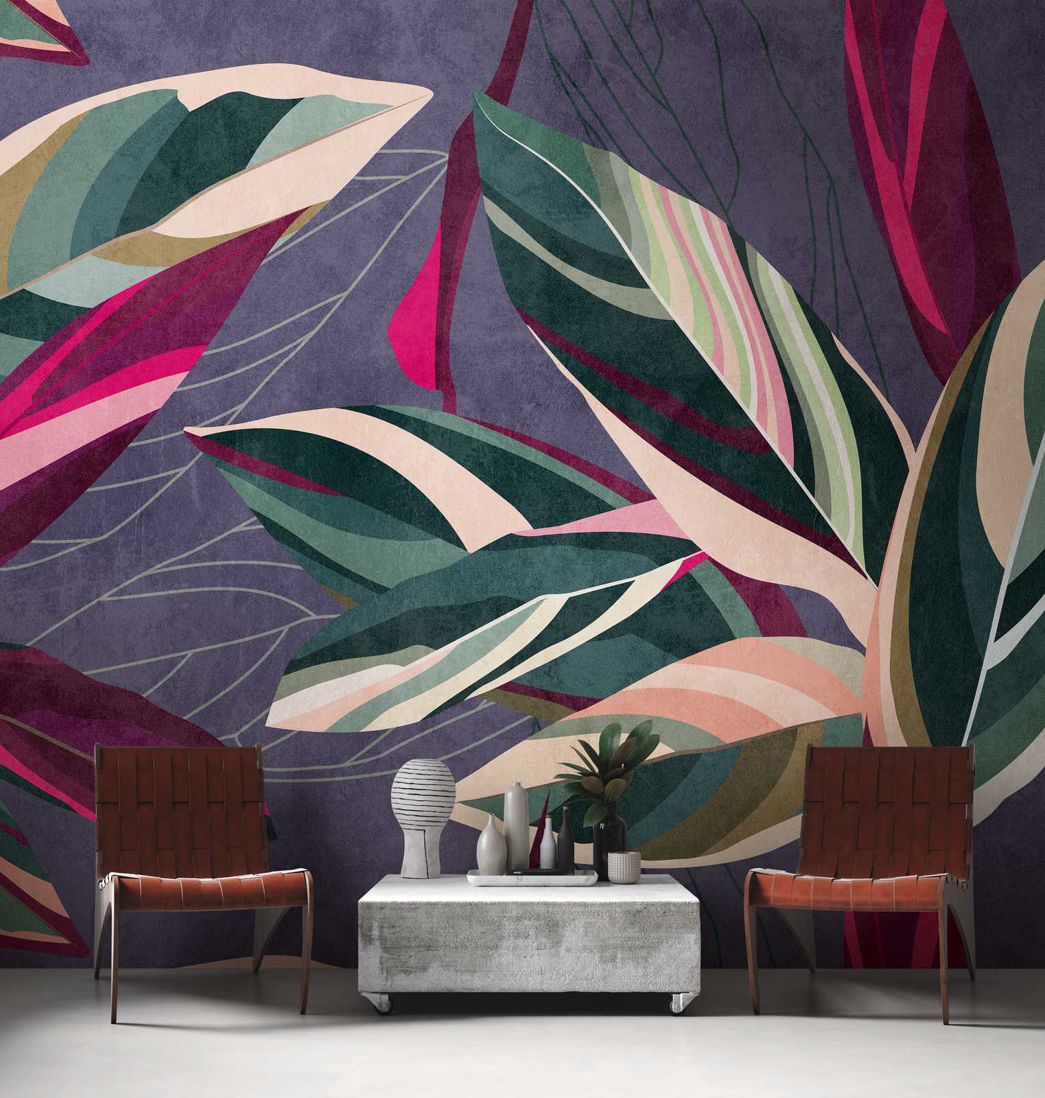             Wallpaper novelty - motif wallpaper leaves design in colour block style
        