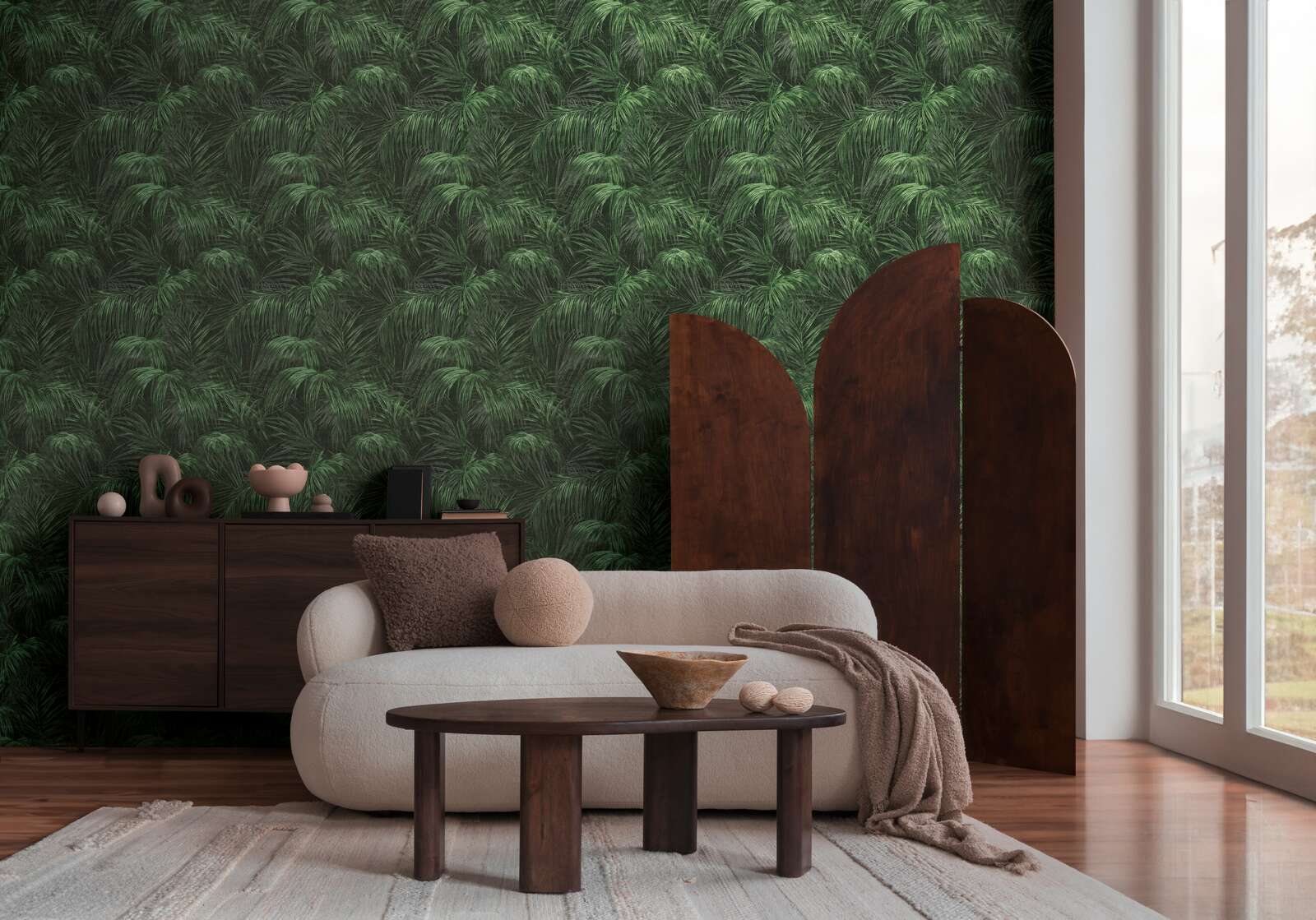             Single-coloured non-woven wallpaper with a textured effect in a simple shade - green, black
        